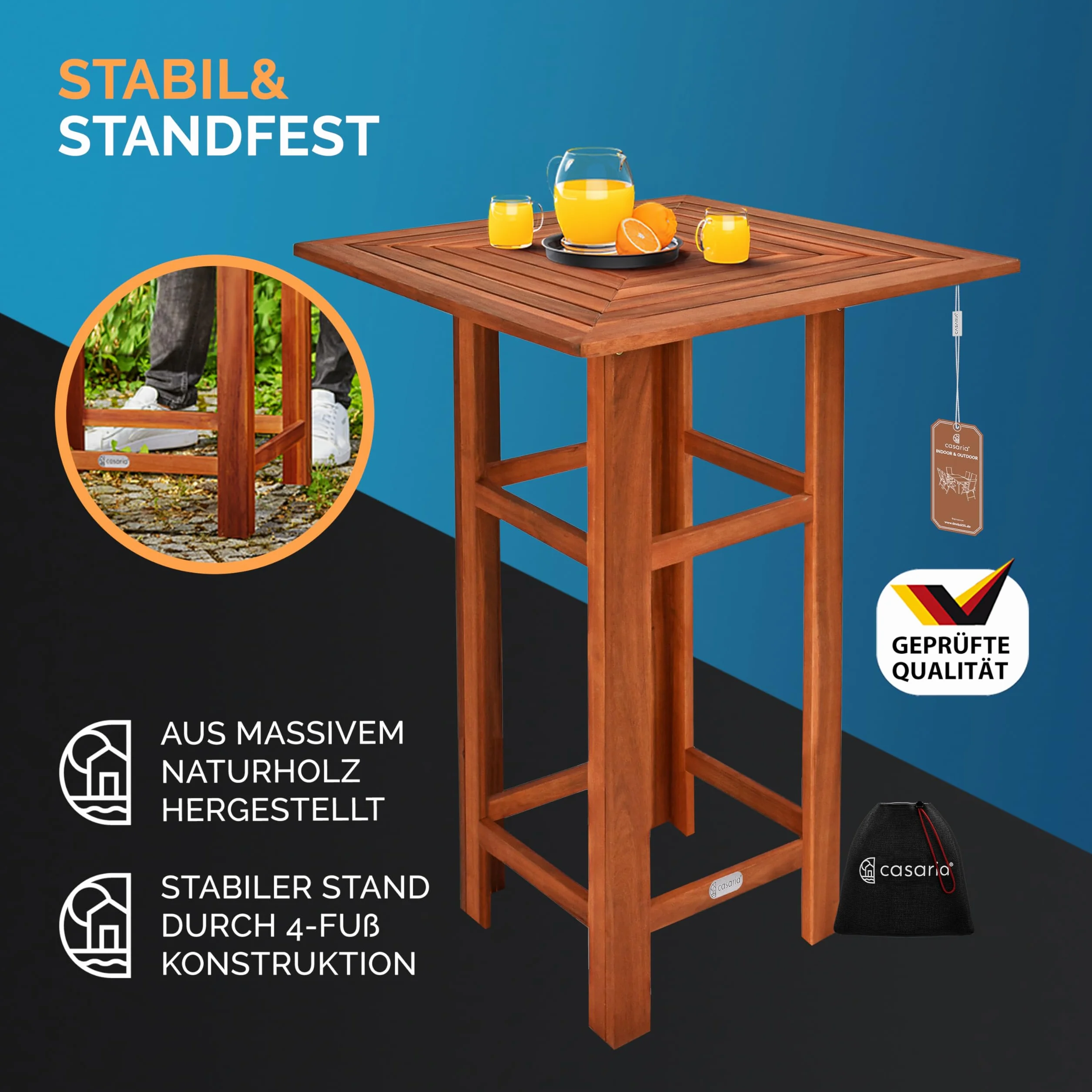 Casaria® Set Tavolo Bar 110x75x75cm 2x Sgabelli in Legno di Acacia da Esterno Interno Design Rustico Resistente Giardino Terrazza