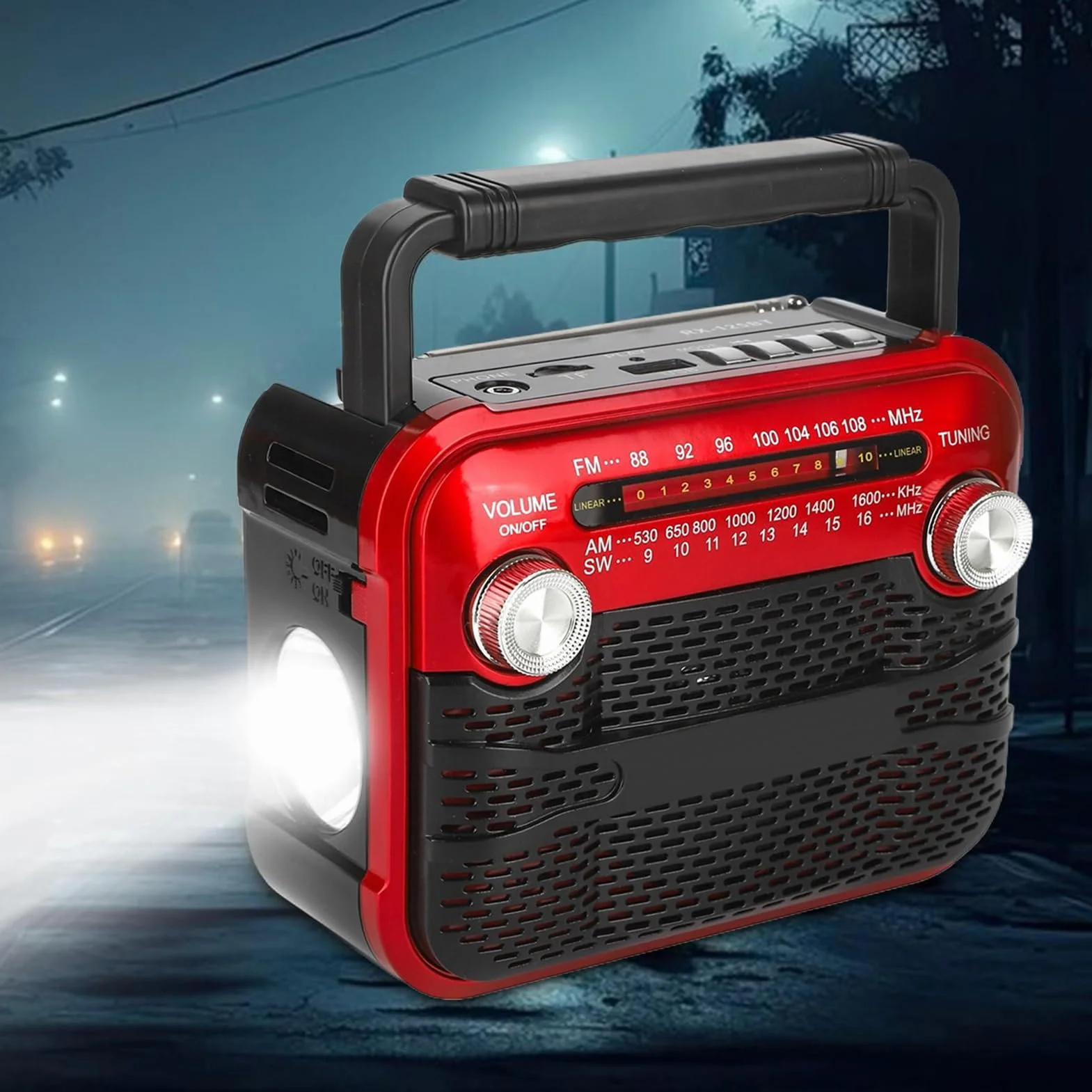 Radio a Manovella Portatile per Esterni con Illuminazione, 3 Modalità, Meteo e Tempesta
