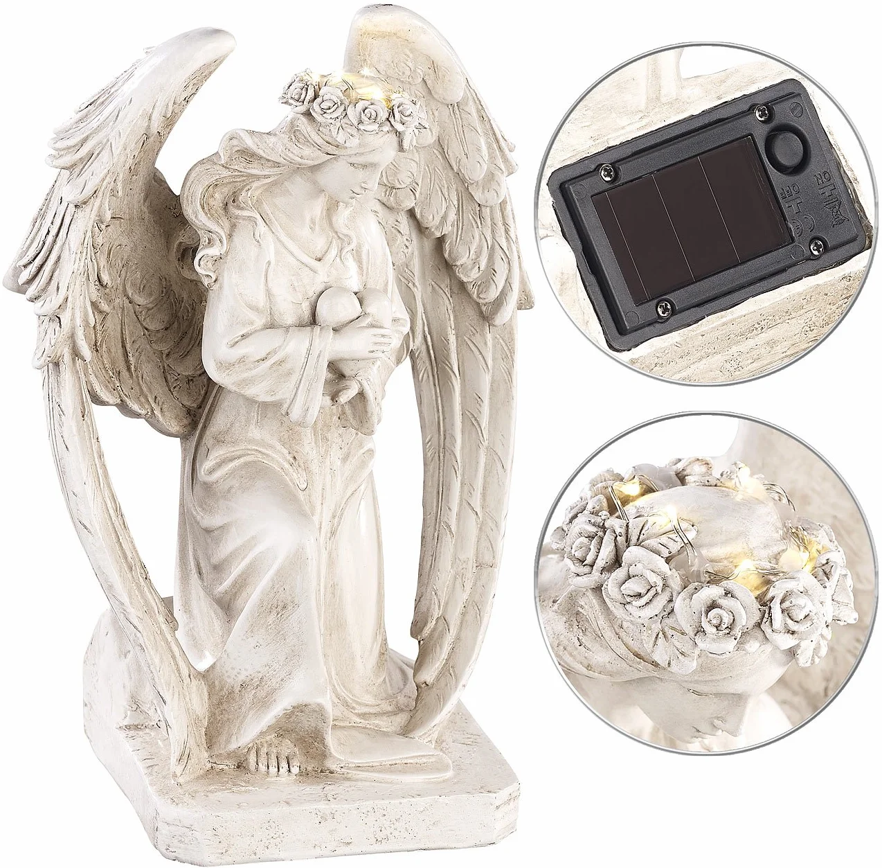 Lunartec Statue da Giardino - Angelo: Figura di Angelo Custode LED Solare, per Interni ed Esterni, 24,5 cm, IP44 (LED per Esterni, Tomba, Tomba)