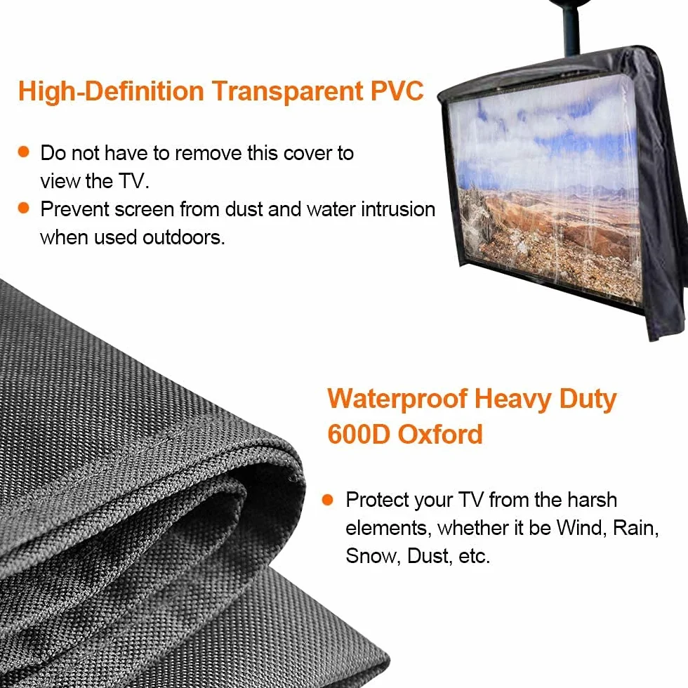 Copertura per TV da esterni 600D impermeabile Oxford schermo trasparente antipolvere con tasca per telecomando 30-32