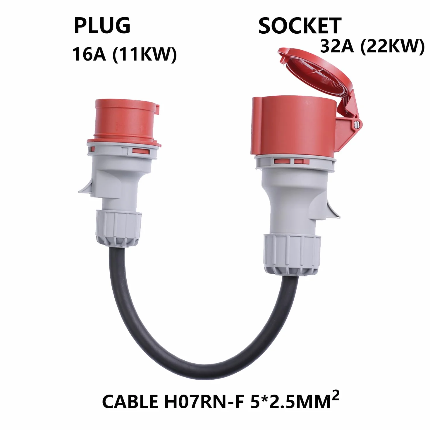 CEE Adattatore da spina 16A a presa 32A con copertura protettiva, trifase, 5 poli, protezione IP44 contro acqua e polvere, portatile, adatto per uso industriale e domestico (16-32)