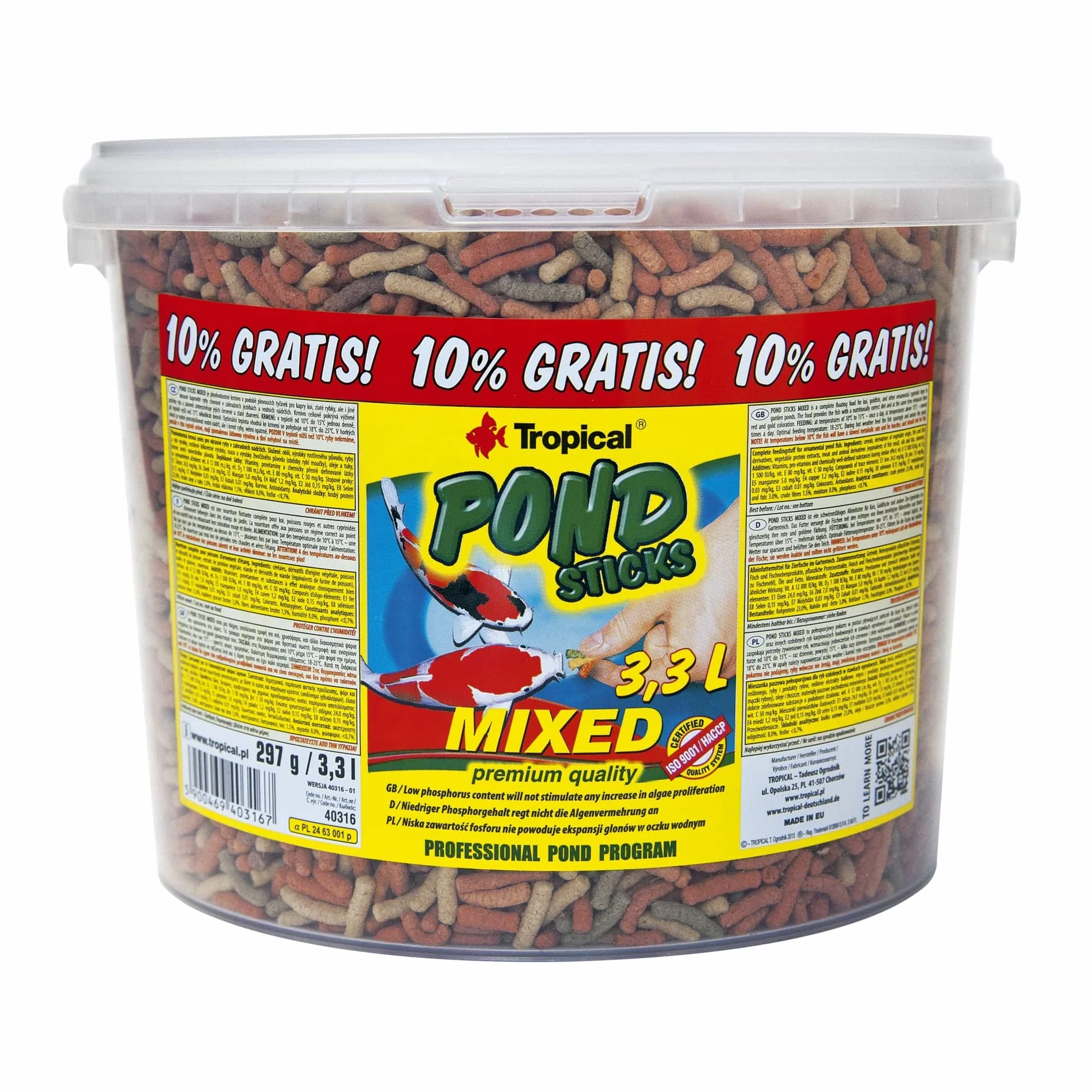 POND STICKS MIXED 3,3L / 270g - mangime per migliorare i colori delle koi e di altri pesci da laghetto, favorisce la colorazione rossa e dorata
