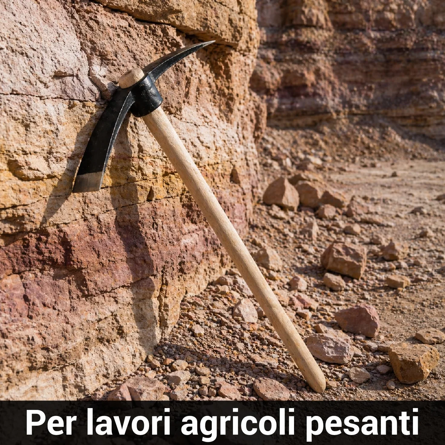 Crisalide® Piccone in Acciaio Temprato 47 cm con Manico in Legno di Faggio 97 cm – Attrezzo da Scavo Robusto per Terreni Rocciosi, Superfici Dure e Lavori Agricoli Intensivi