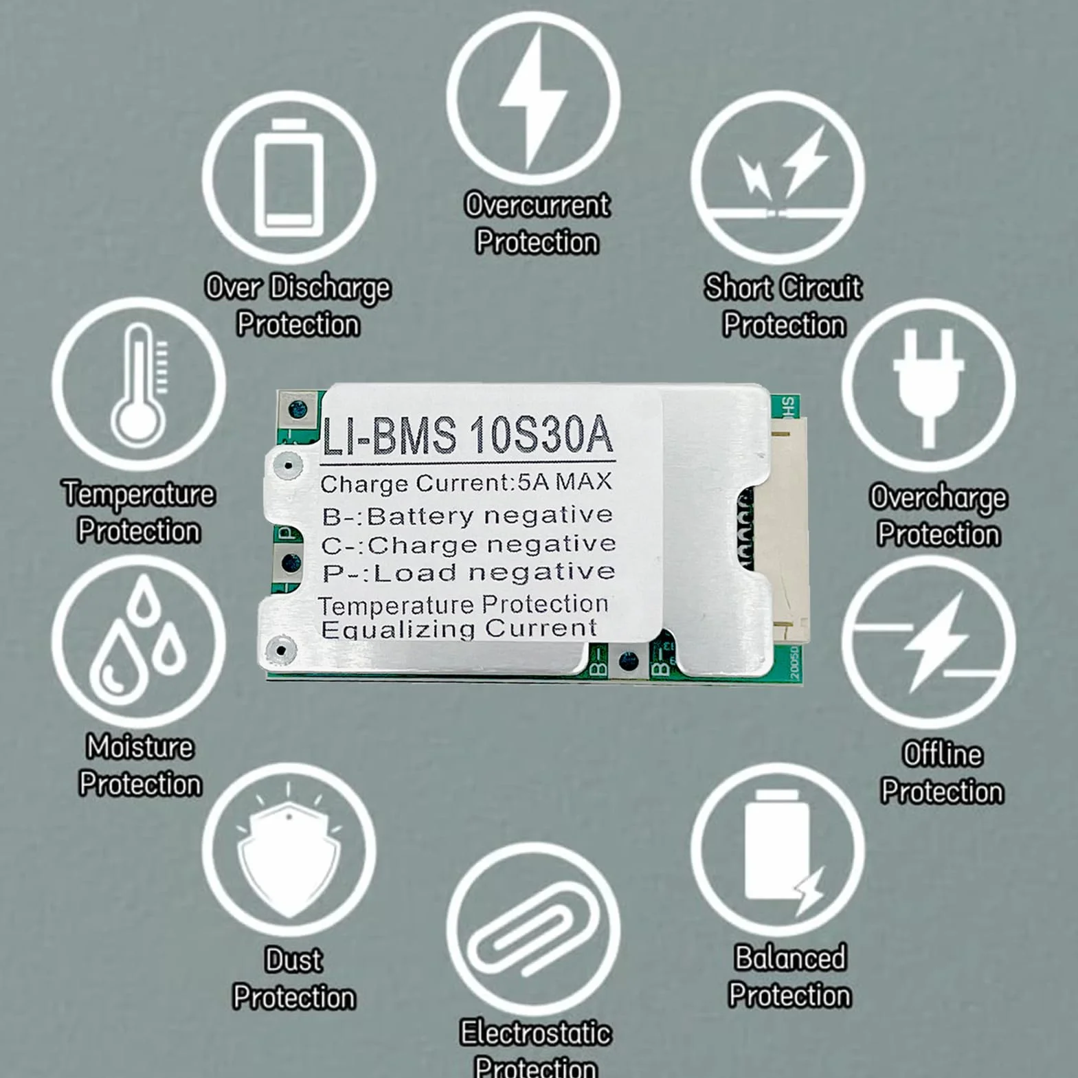 Scheda di Protezione Batteria Agli Ioni di Litio 36V 10S 30A 18650 con Bilanciamento