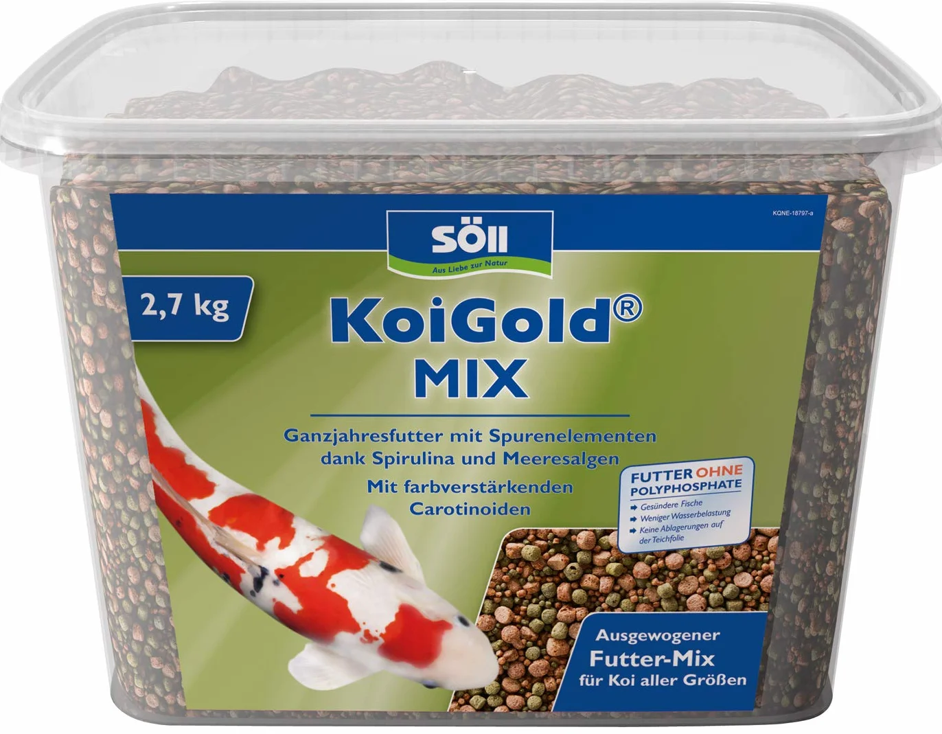 Söll KoiGold Mix 7 L – Cibo Koif, a forma di pellet (2 – 5 mm), alimentazione completa di tutti i Koi, con spirulina e alghe marine, senza torbidità dell'acqua