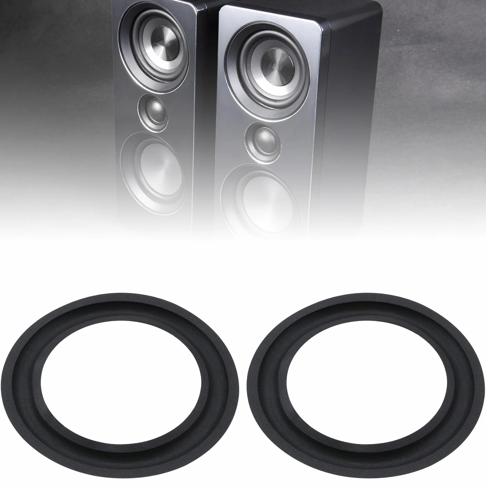 Kit riparazione altoparlanti 16,5 cm, bordo in schiuma, 4 pezzi, diametro interno 106 mm, diametro esterno 152,7 mm, nero