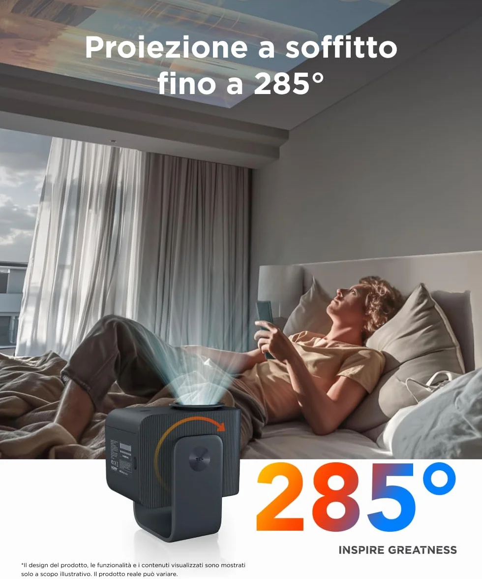 TCL C1 GTV Proiettore Portatile 1080p Nativo Gimbal Netflix Integrato Wi-Fi Bluetooth Autofocus Audio Dolby 8W 120"