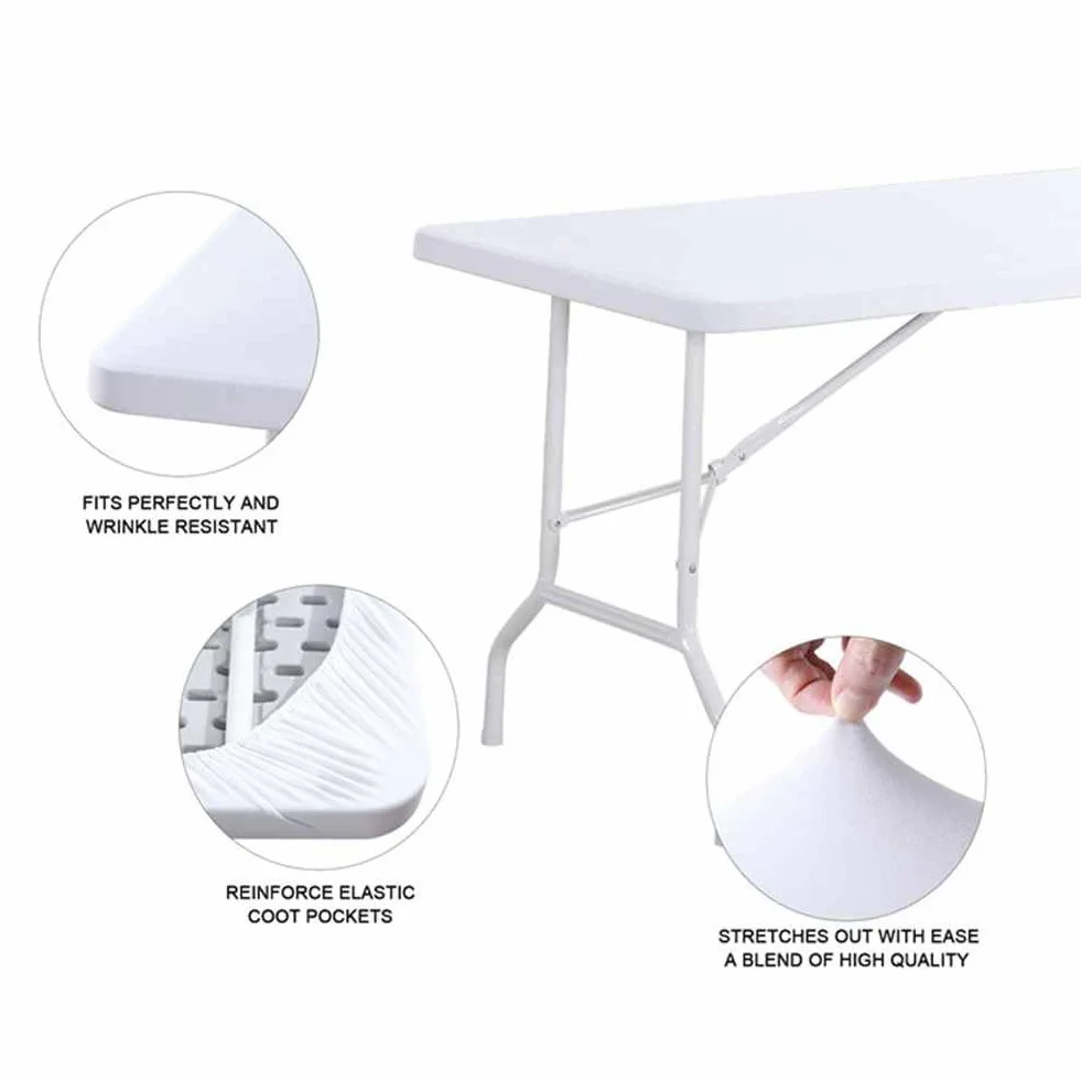 Tovaglia elastica in spandex 6 FT (183 x 76 cm) bianco per esterni