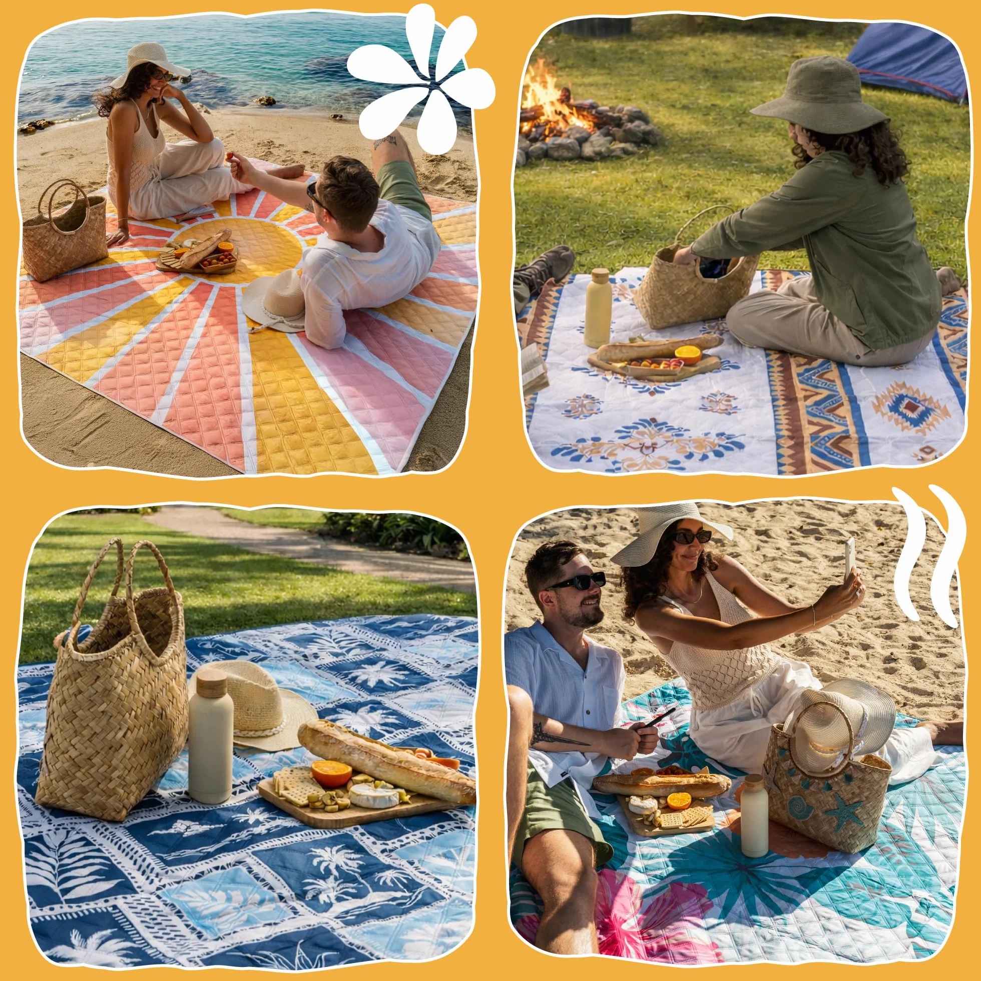 Twinzee Coperta Pic Nic Impermeabile 200x200 cm Stuoia Campeggio Antisabbia Floral