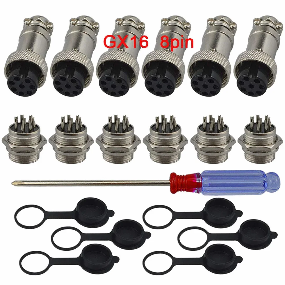 GX16 8-Pin Aviazione Spina Connettore 5A 16mm Maschio Femmina Metallo con Gomma Berretto