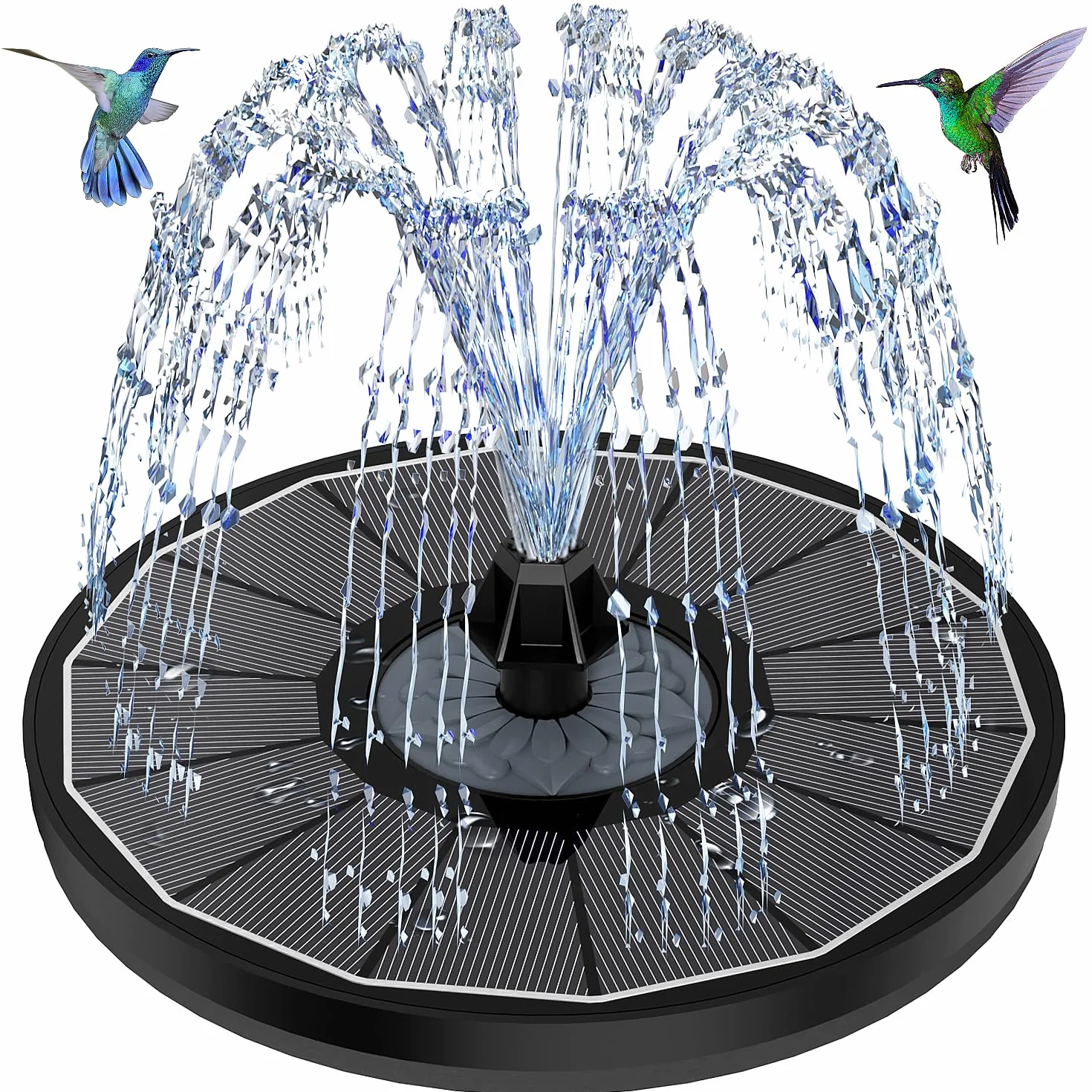 SZMP Fontana Solare, Pompa ad Acqua Solare Circolare da 3.5W Fontana da Giardino Esterno, 160mm Pannello con 8 Ugelli e 4 Fissatori, per Bagno per Uccelli, Acquario, Stagno o Decorazione del Giardino