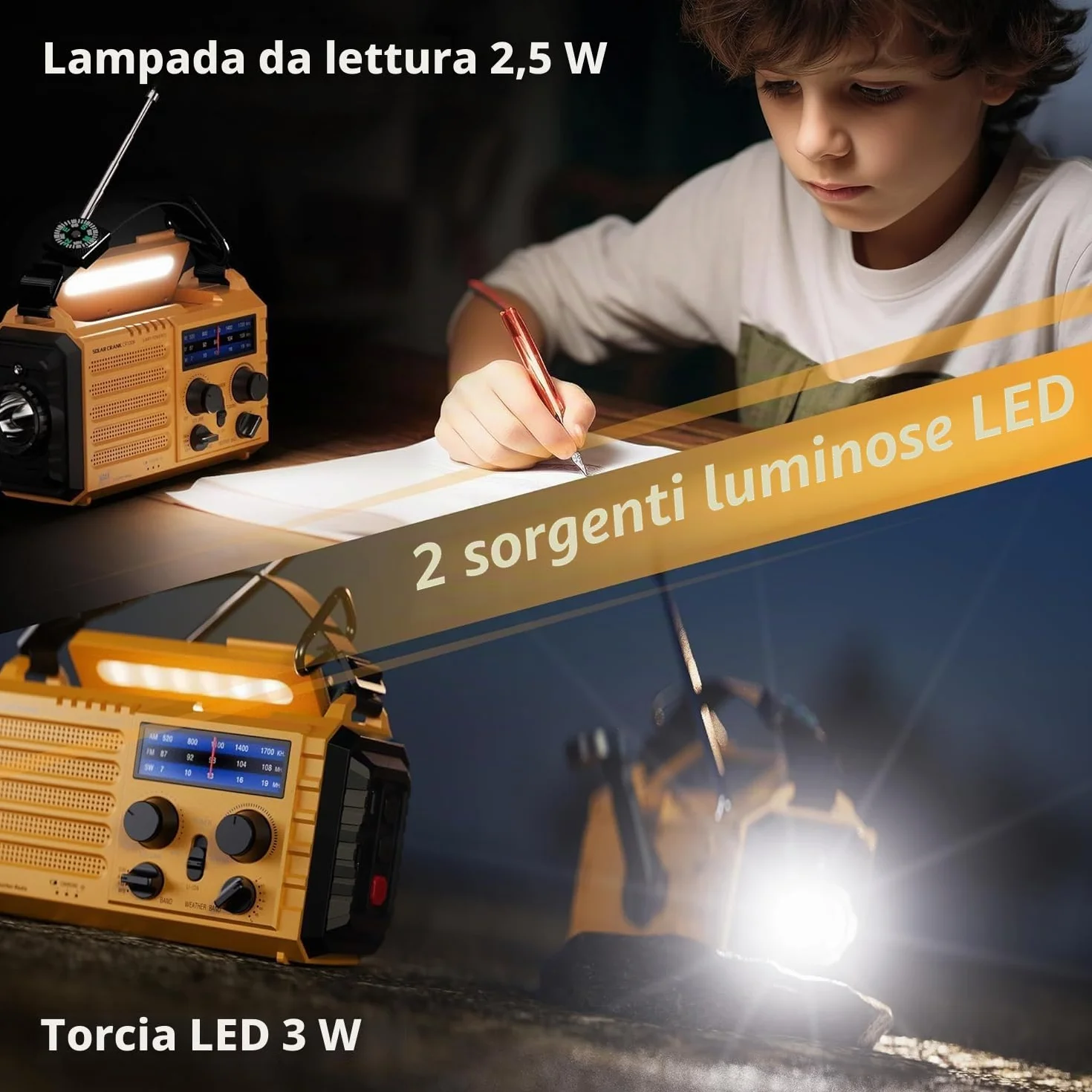 Mesqool Radio Portatile di Emergenza 5000mAh con Manovella, AM/FM, Caricatore USB, Torcia LED e Allarme SOS
