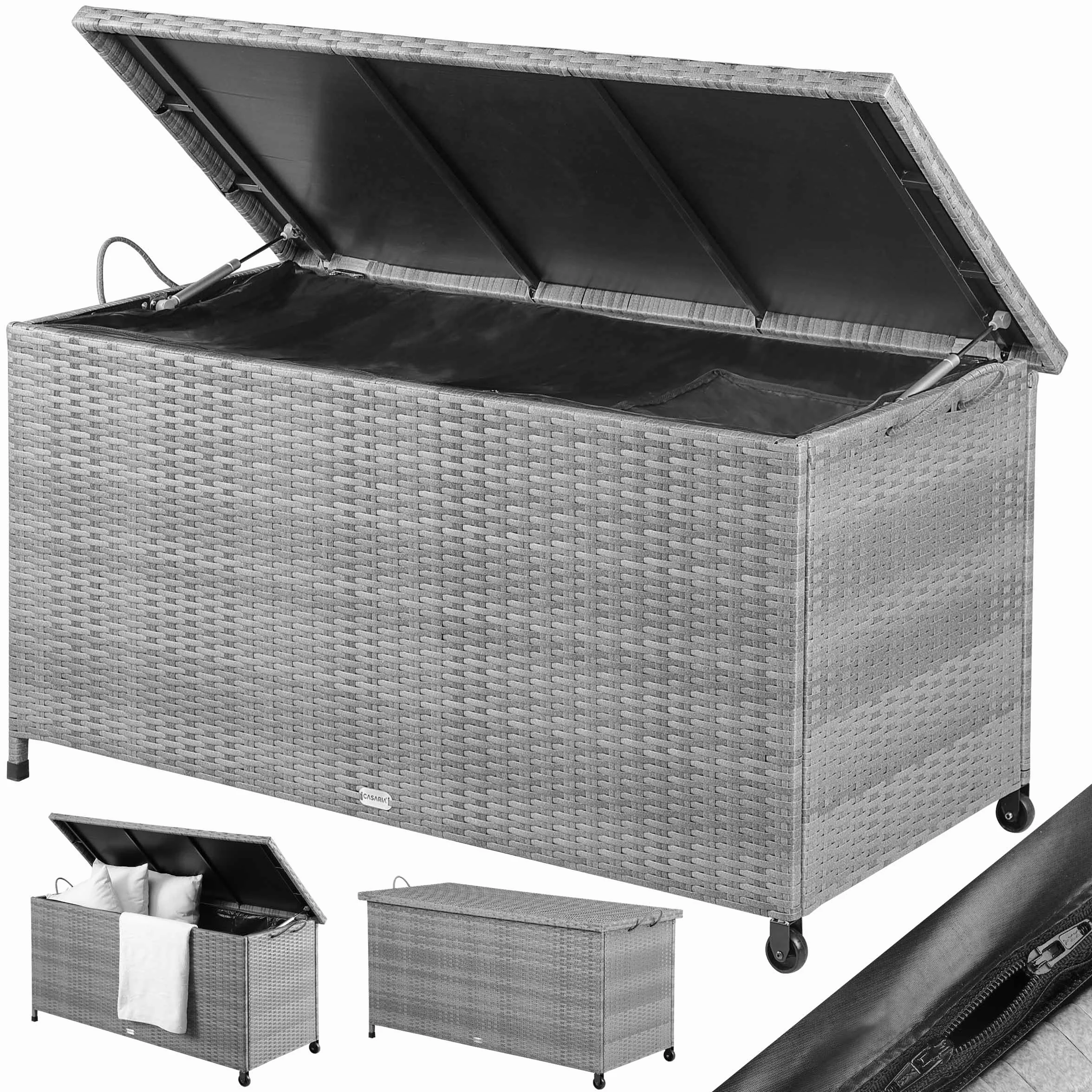 Casaria Baule da Giardino Salvaspazio 122x56x62cm Polyrattan Box Esterno con Rotelle Coperchio