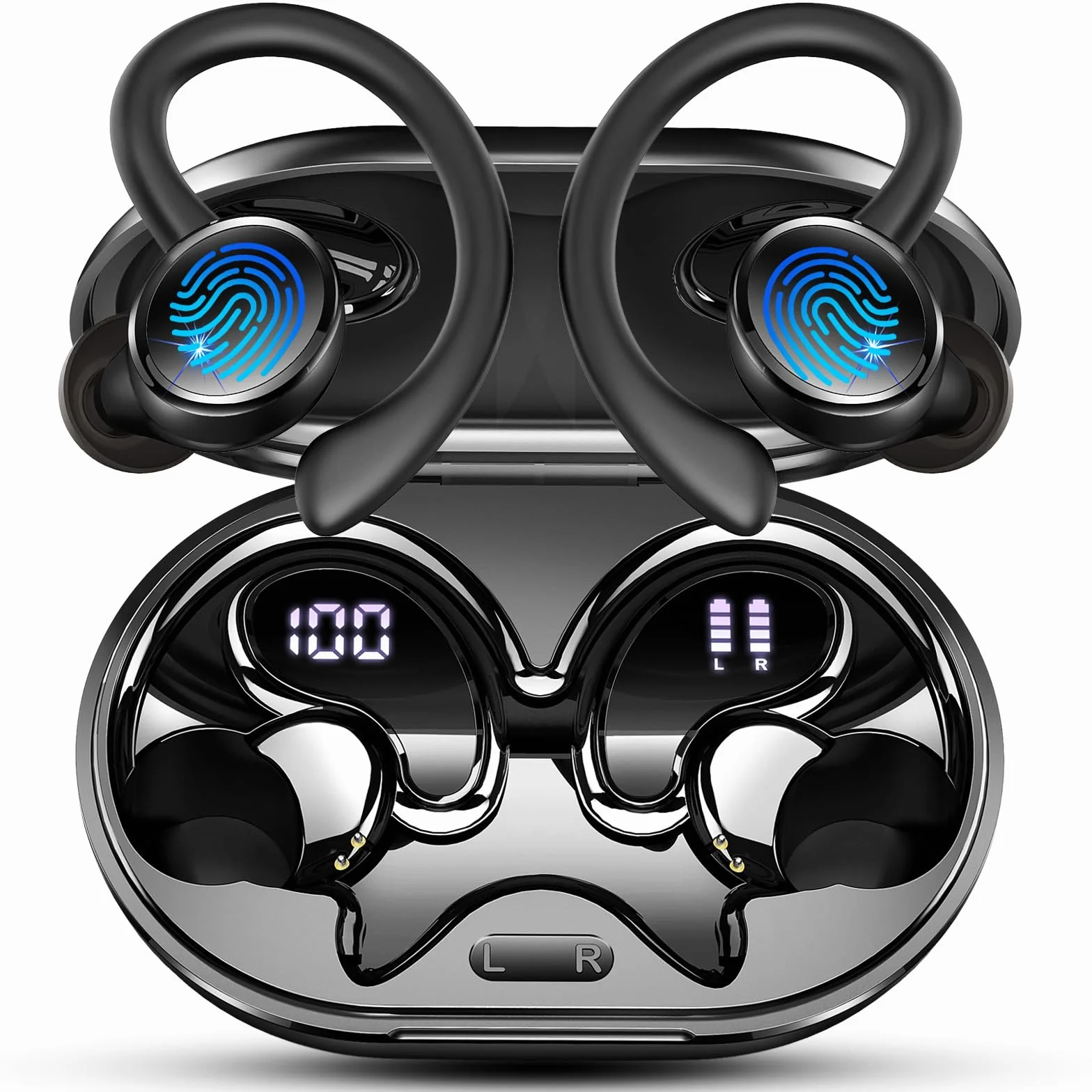 Cuffie Bluetooth Sport 5.4 HiFi Stereo 50 Ore Cancellazione Rumore Mic Ricarica Rapida USB-C IP7 Impermeabile Running