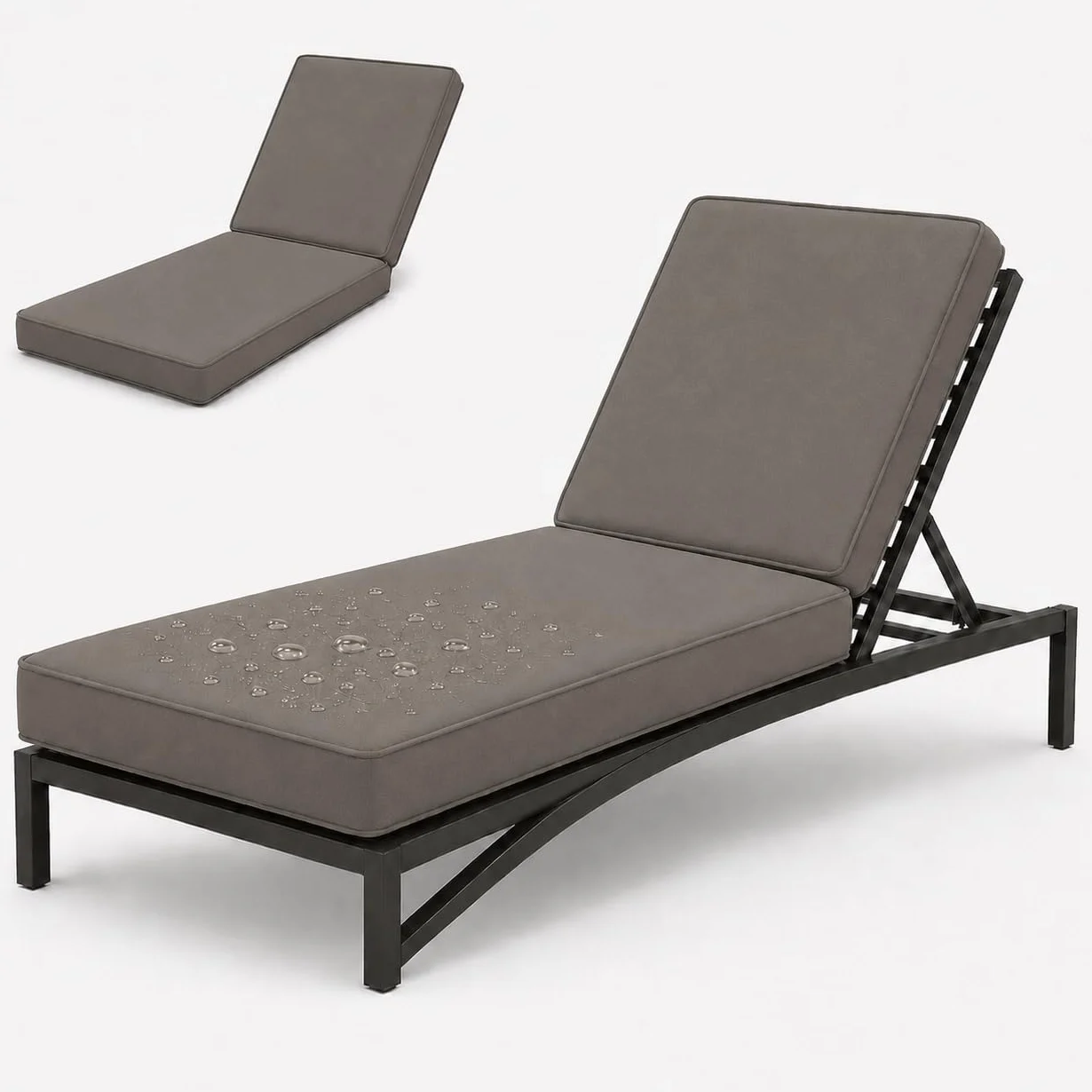 Materassino Prendisole per Lettino da Spiaggia E Sedia Sdraio Imbottita da Casa, Poliestere Idrorepellente, Schiuma 50D, Fodera Lavabile, Base Antiscivolo, Sei Lacci,Grigio,183x53x10cm