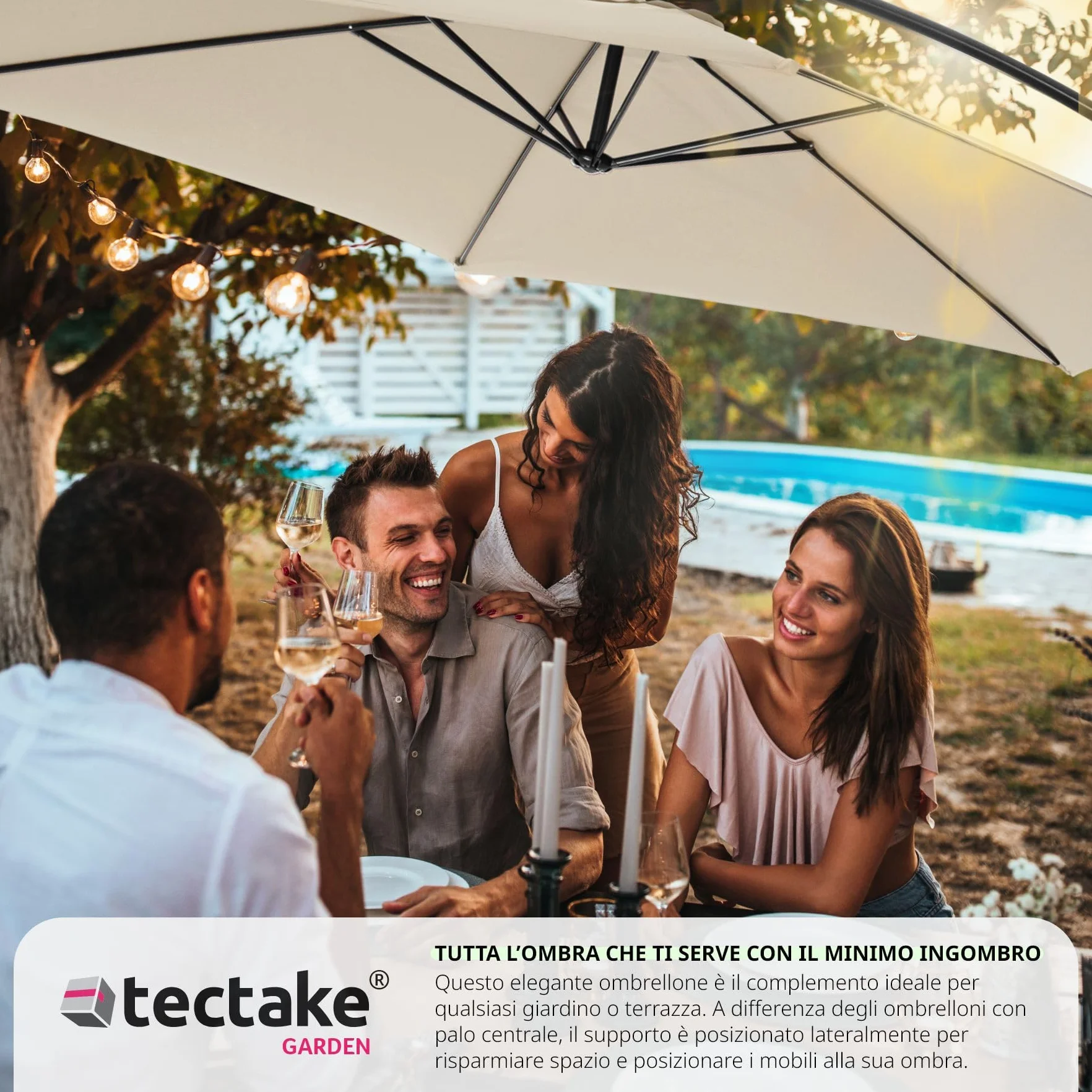 tectake® Ombrellone da Esterno con Robusta Struttura di Sostegno, Inclinabile, Idrorepellente, Resistente ai Raggi UV, Custodia Ombrellone da Giardino Inclusa