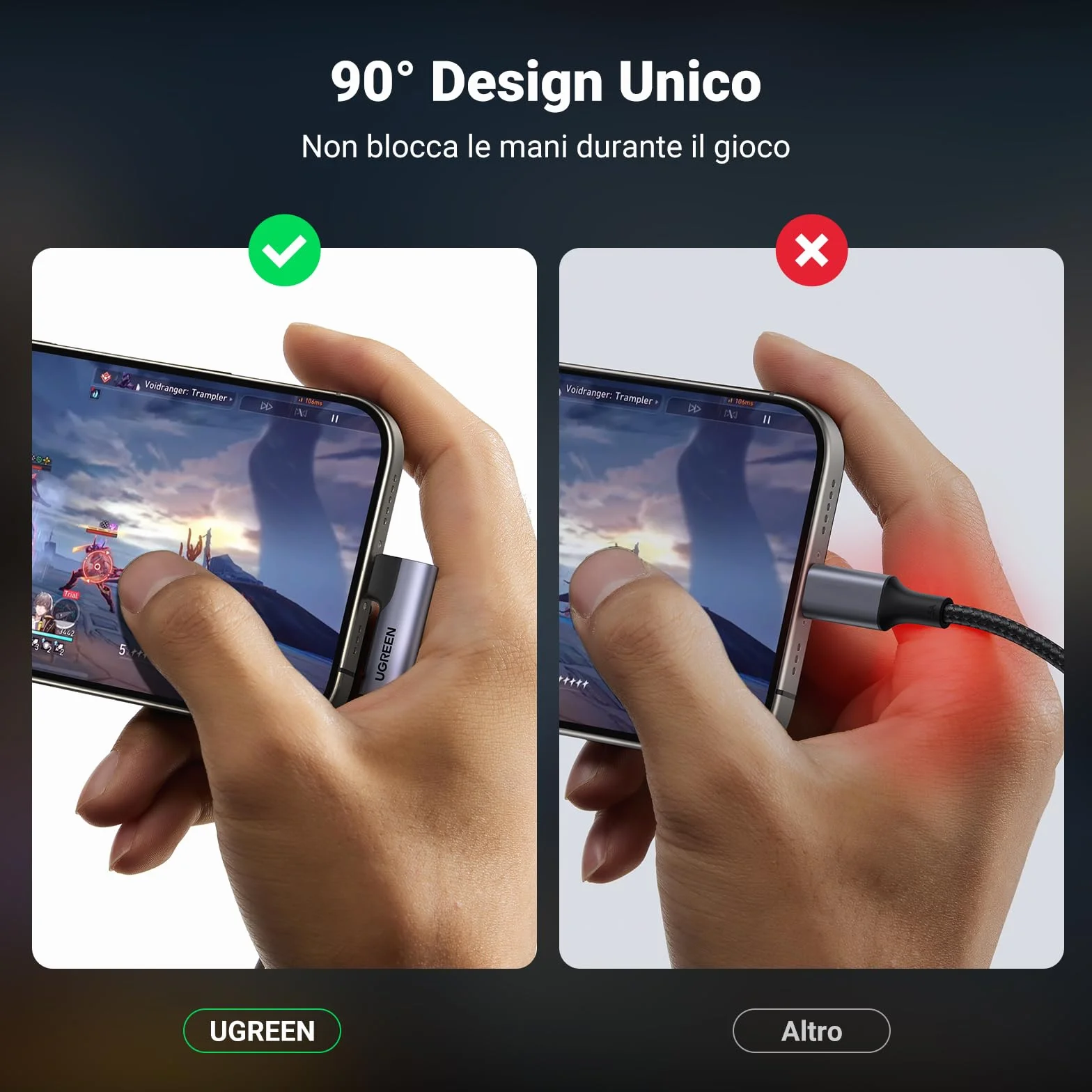 UGREEN Adattatore USB C a Jack 3.5mm 90 Gradi con DAC Chip Compatibile con iPhone 17 Pro Max Air Galaxy S25 Ultra Pixel 9 Xiaomi Gray