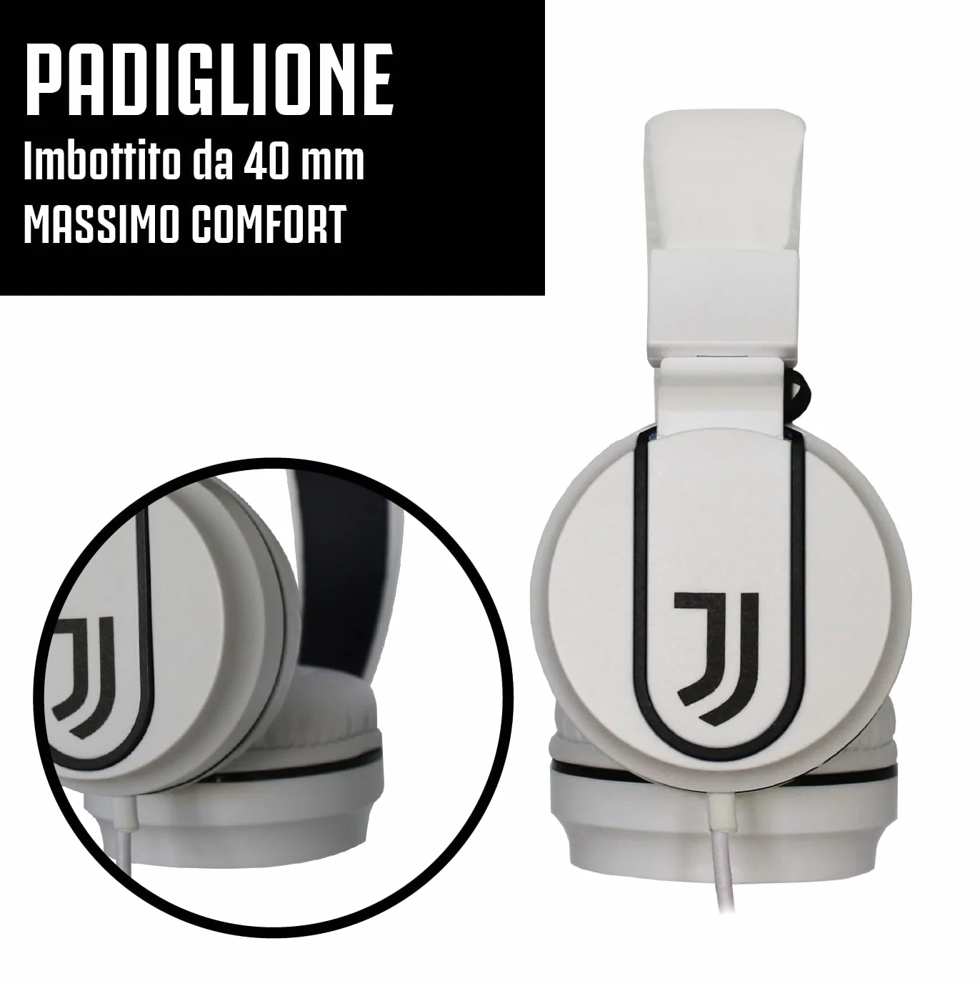 Juventus Football Cuffia On-Ear z mikrofonem, kabel aux, biało-czarna, adapter USB-C