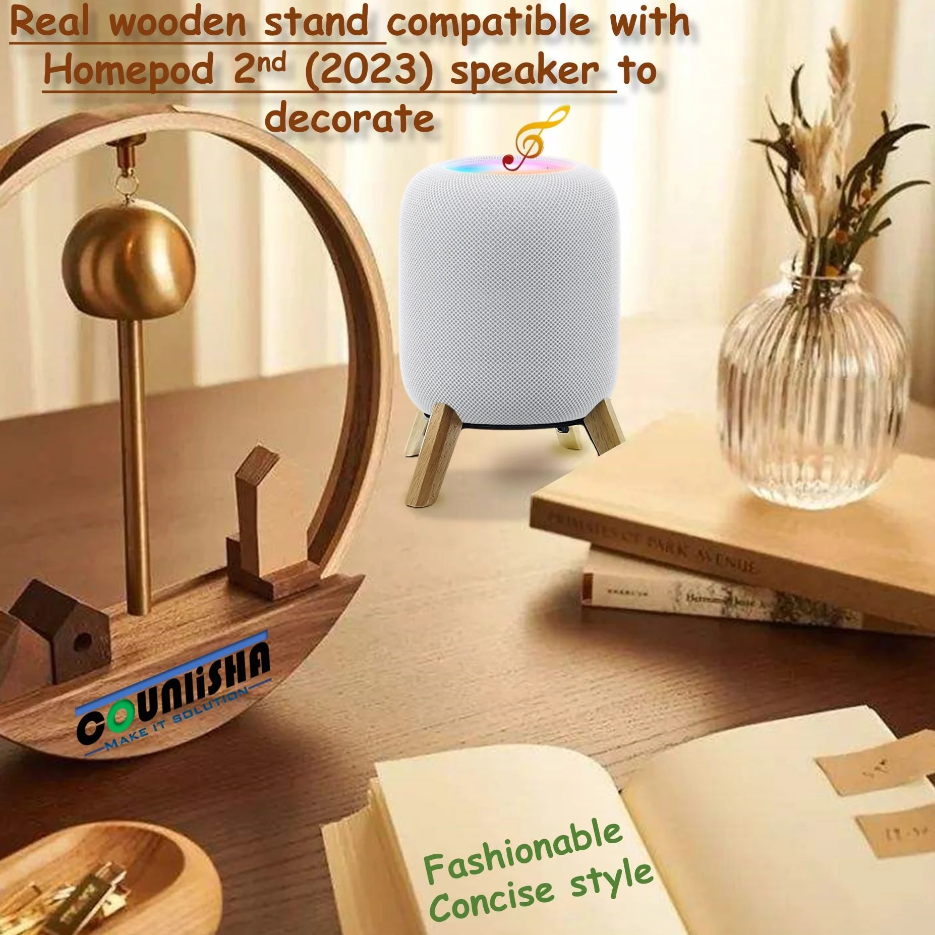 Real Wood Stand for HomePod 2nd Gen, Tripod Mount Holder White Oak