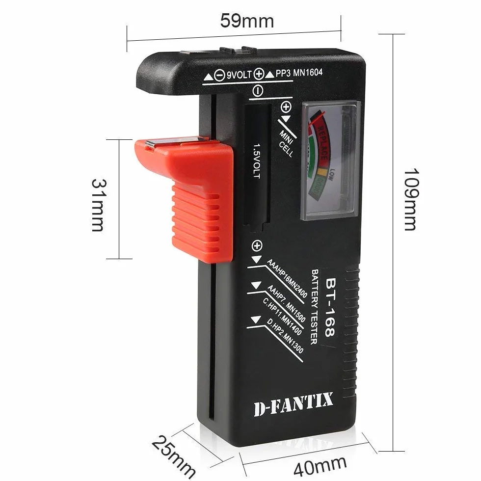 D-FantiX Tester Batteria Universale BT-168, Volt Checker per AA AAA C D 9V 1.5V Button Cell