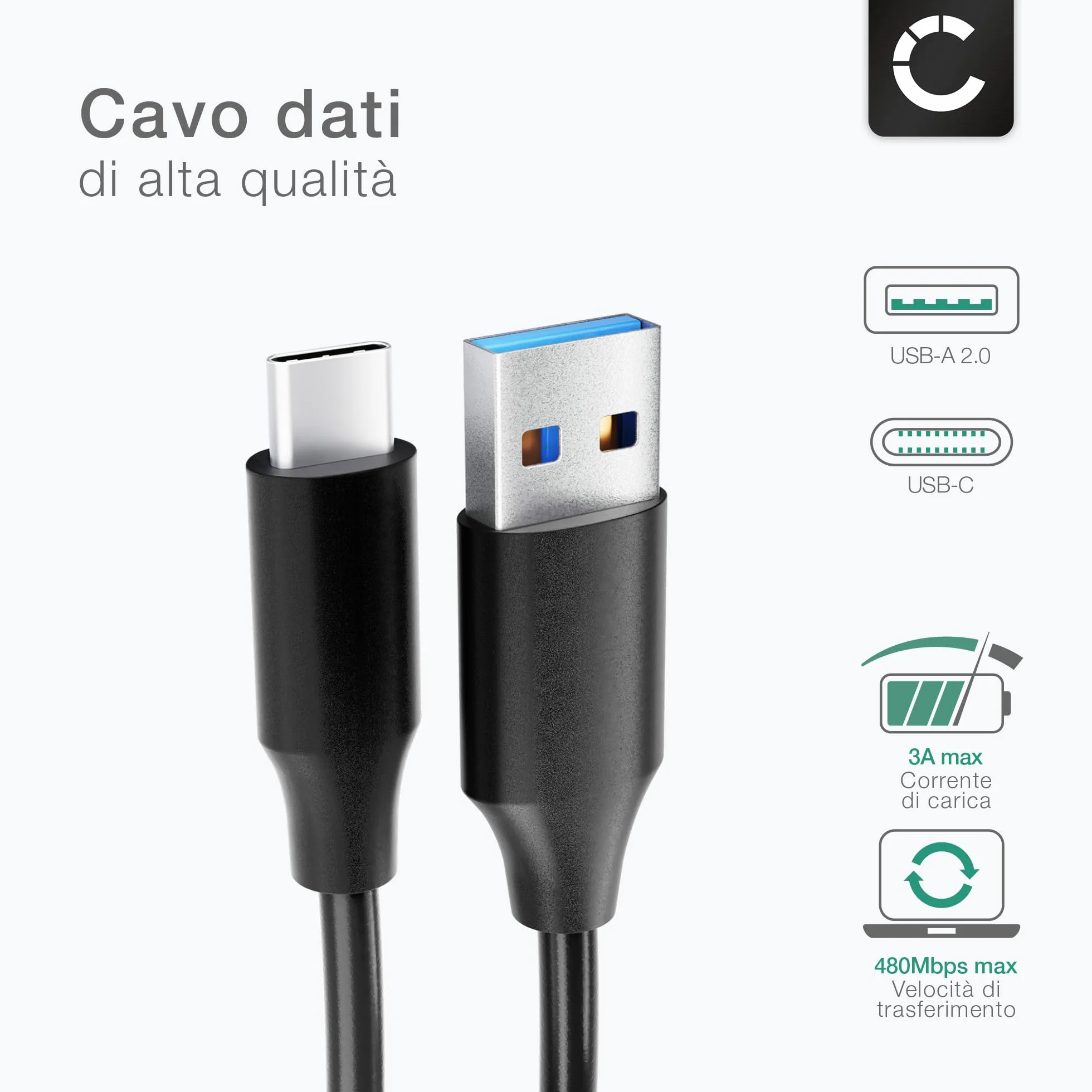 Cavo USB 2.0 compatibile con Garmin Edge 540, 1040, 1040 Solar, Explore 2, 840, inReach Mini 2, Camper 795, 1095, 895 ricarica 3A per navigatore GPS 1m nero