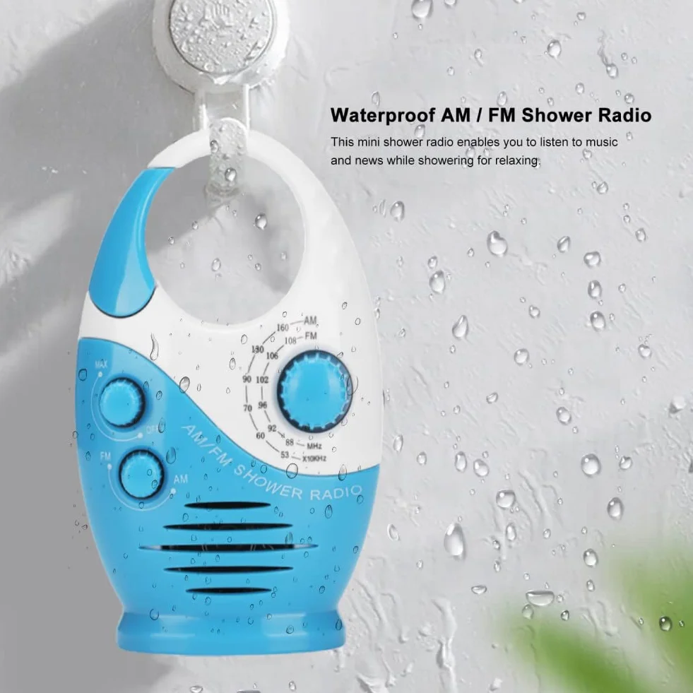 Yunseity Radio impermeabile AM FM portatile con gancio e batteria per doccia bagno