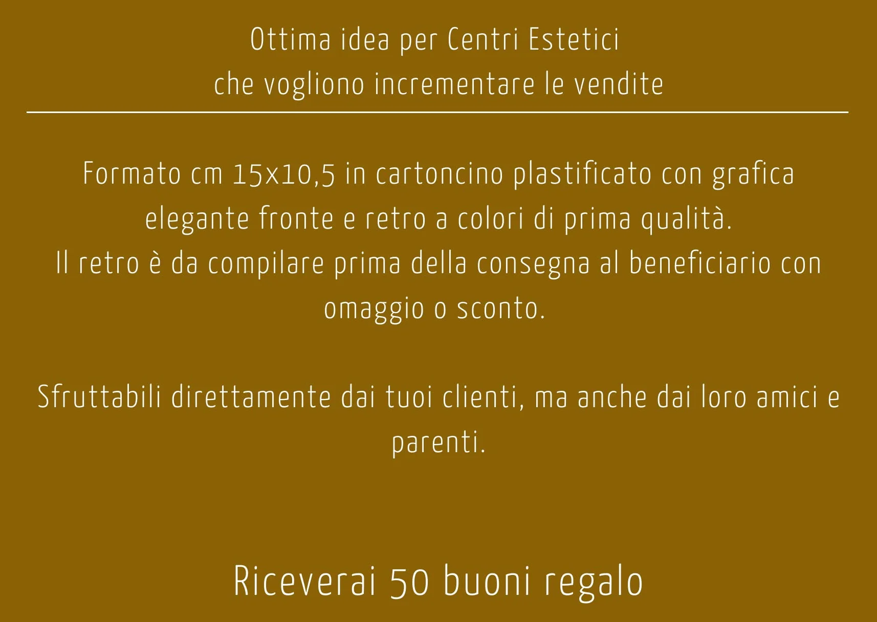 Buoni Regalo Estetista Voucher per Saloni & Spa – Cartoncino Plastificato da Compilare – Idee promozionali cliente
