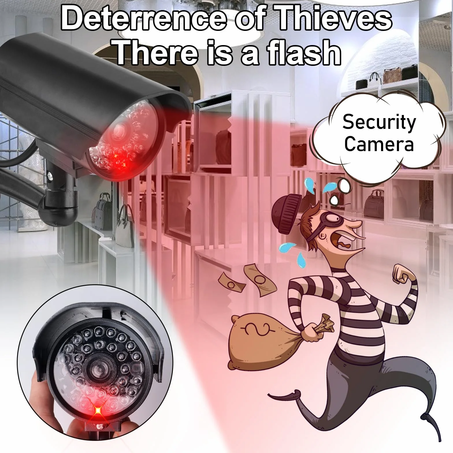 GAOUTO 4 Pezzi Telecamera Finta CCTV con LED Lampeggiante Esterna per Casa