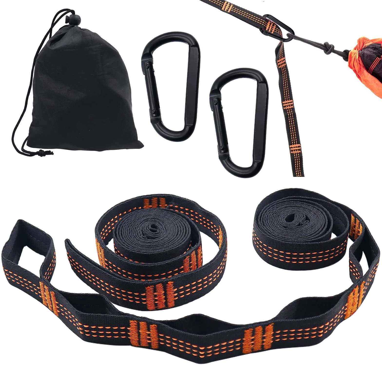 CONNECTION 2 Pezzi Cinghie per Amaca da Campeggio 2 m x 2.5 cm 300 kg con Moschettoni e Custodia
