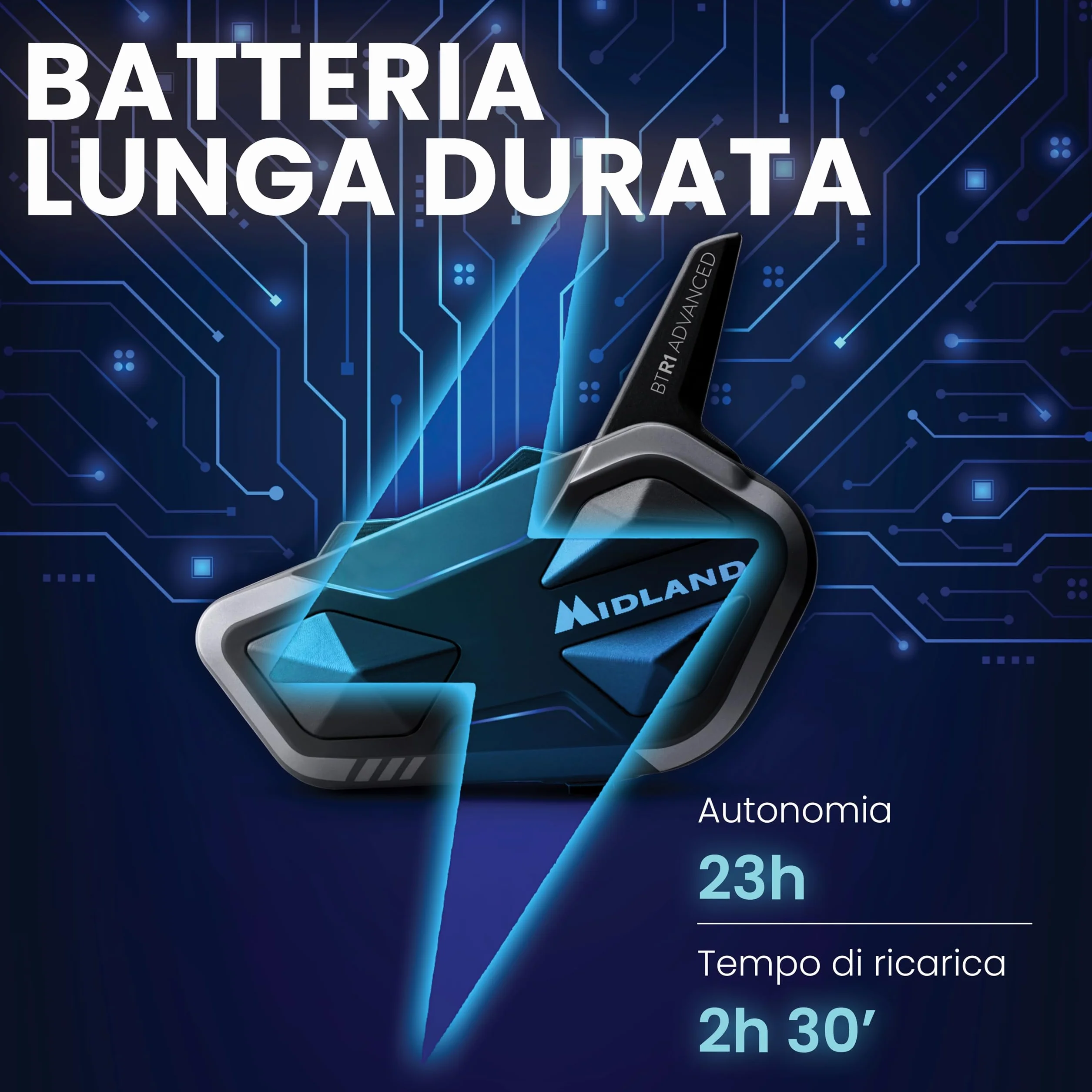Midland BTR1 Advanced Twin Interfono Moto Bluetooth Impermeabile IPX6 1,2km 4 Persone Conference Batteria 23h Audio HD