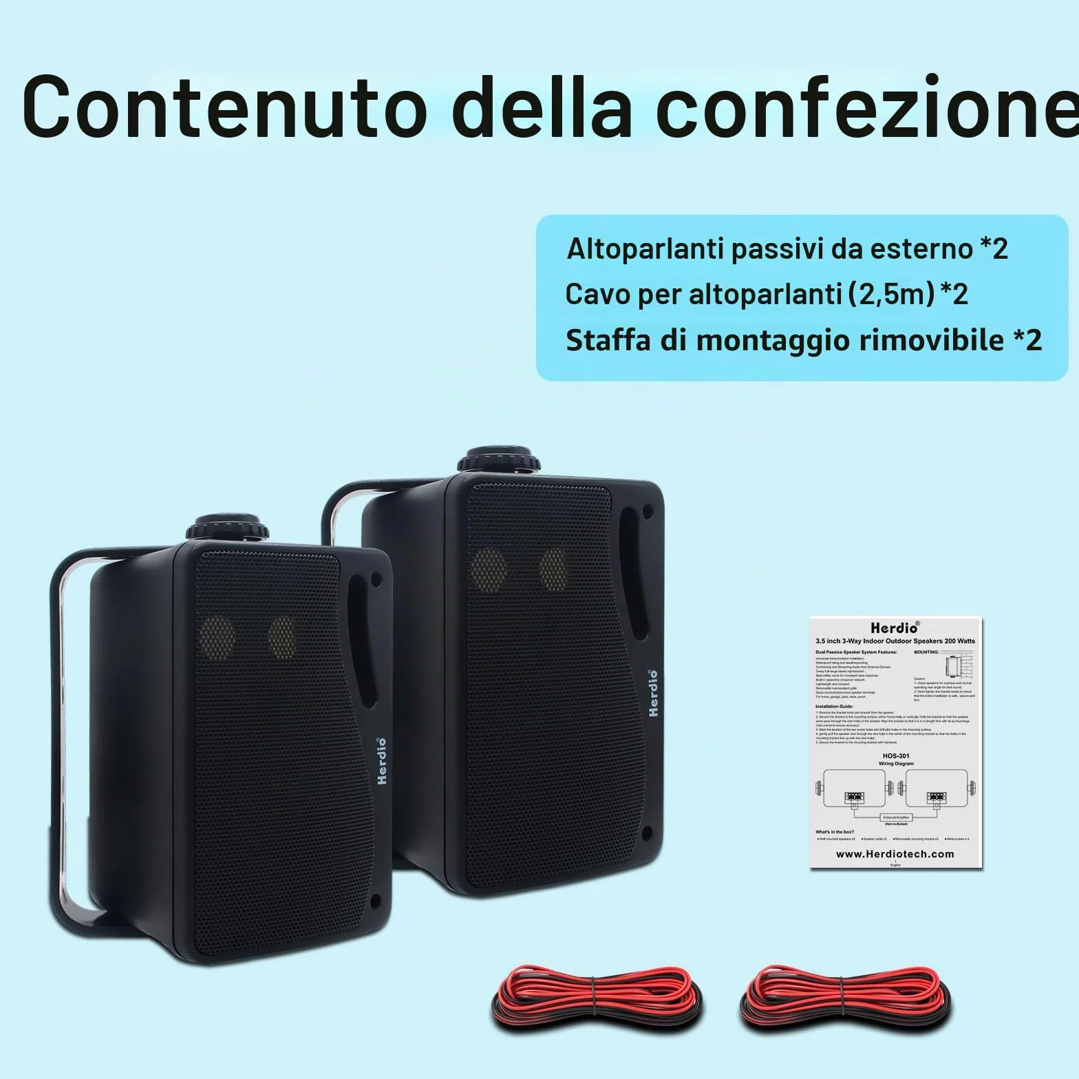 Herdio 3,5 Pollice Altoparlanti da Esterno 200Watt Diffusori Cablato All-Weather Coppia Nero