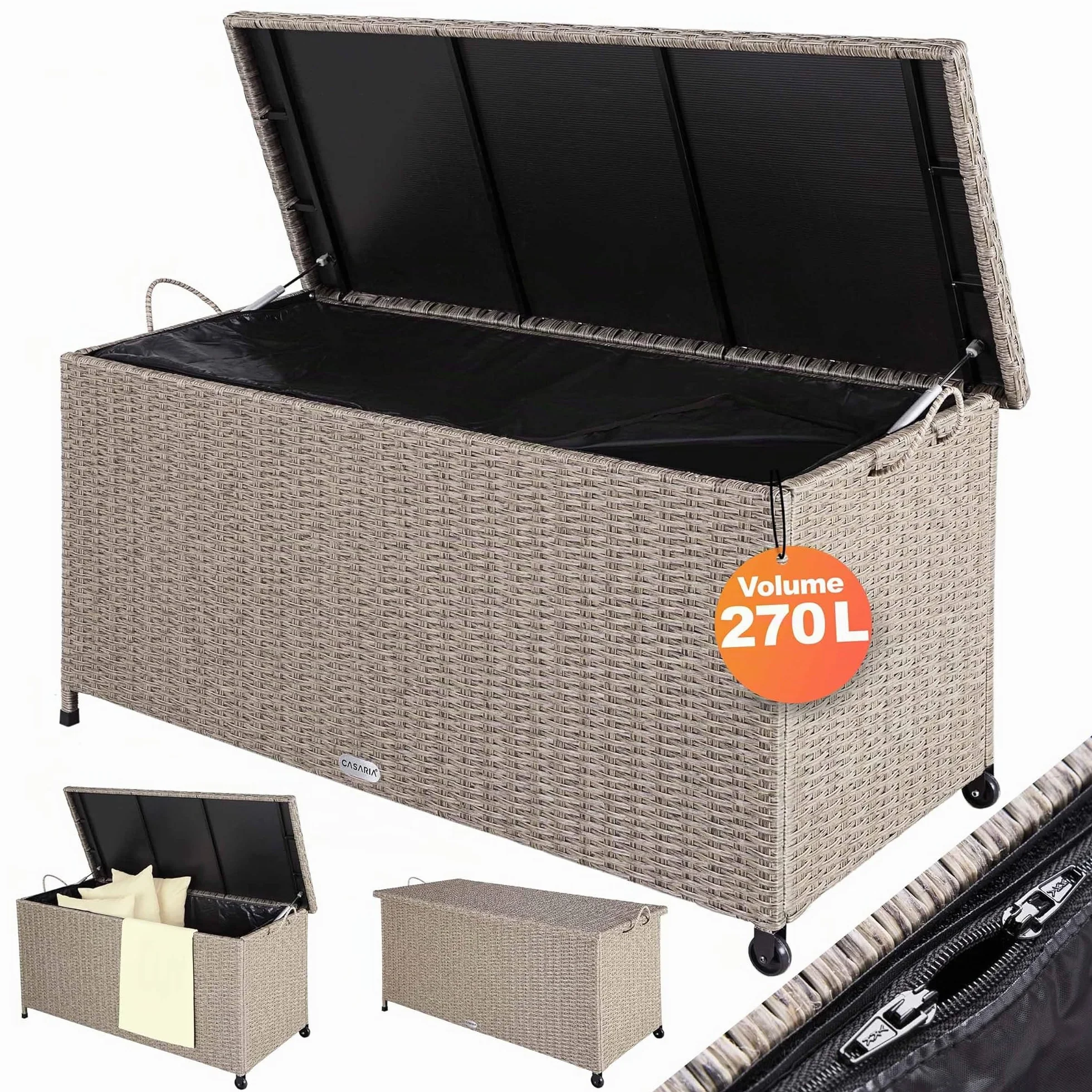 Casaria® Baule Giardino XXL 117x53x60cm Ruote 270L Salvaspazio Impermeabile Resistente Cassettone Contenitore Esterno