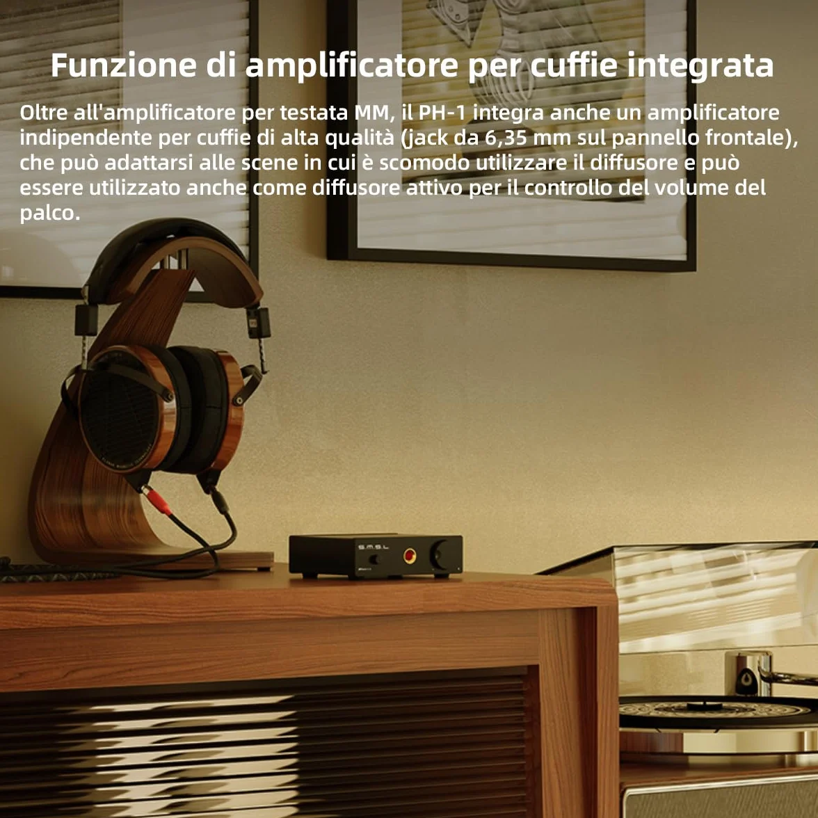 S.M.S.L PH-1 Preamplificatore Phono Mini per Giradischi MM, Amplificatore Audio Stereo HiFi, Preamp con Uscita RCA 6.35mm, Alimentazione DC 5V