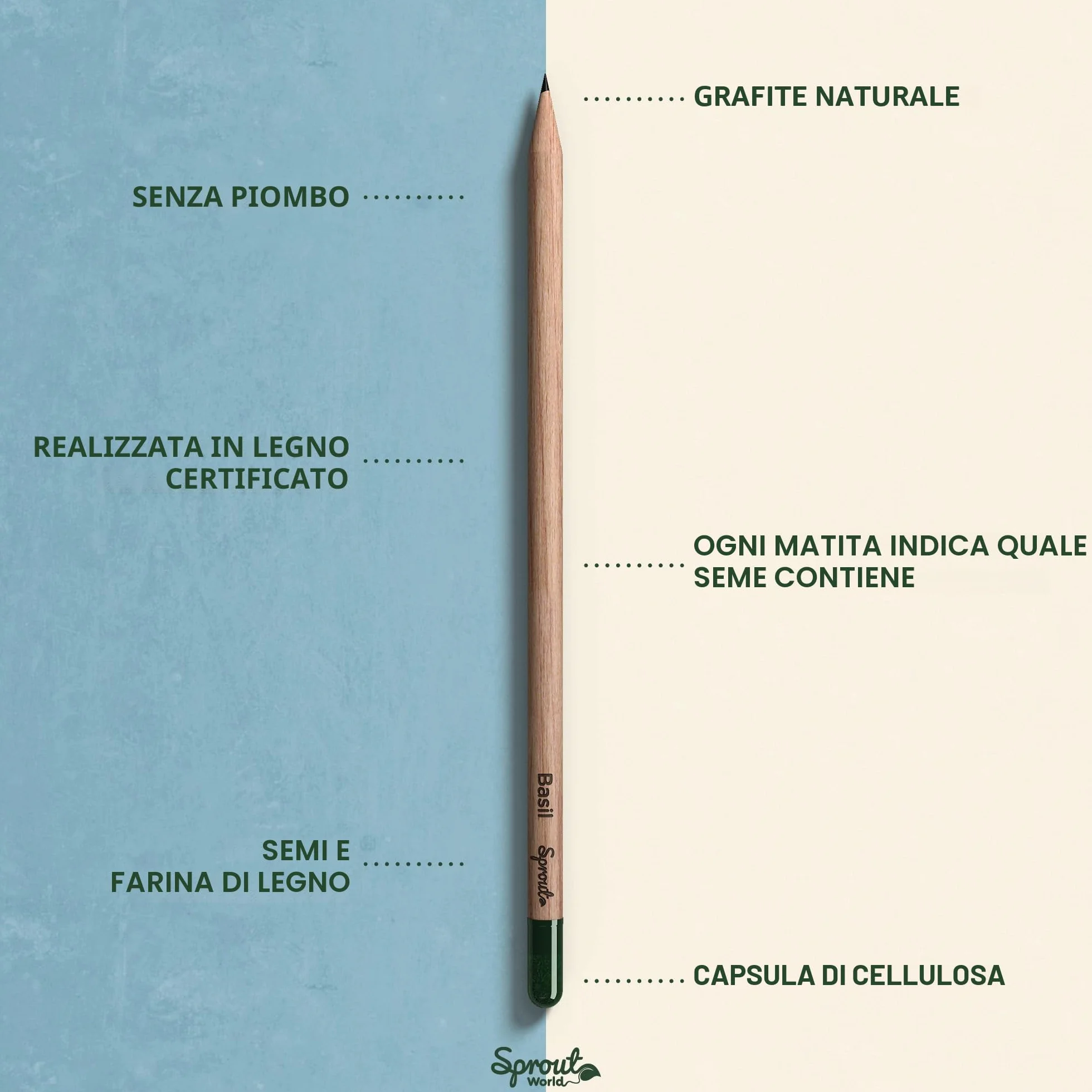 Sprout World Matite Piantabili EVERYDAY EARTH 12 Matite Grafite 6 Semi Fiori Erbe Frutta Incise Pensieri Ispiratori HB
