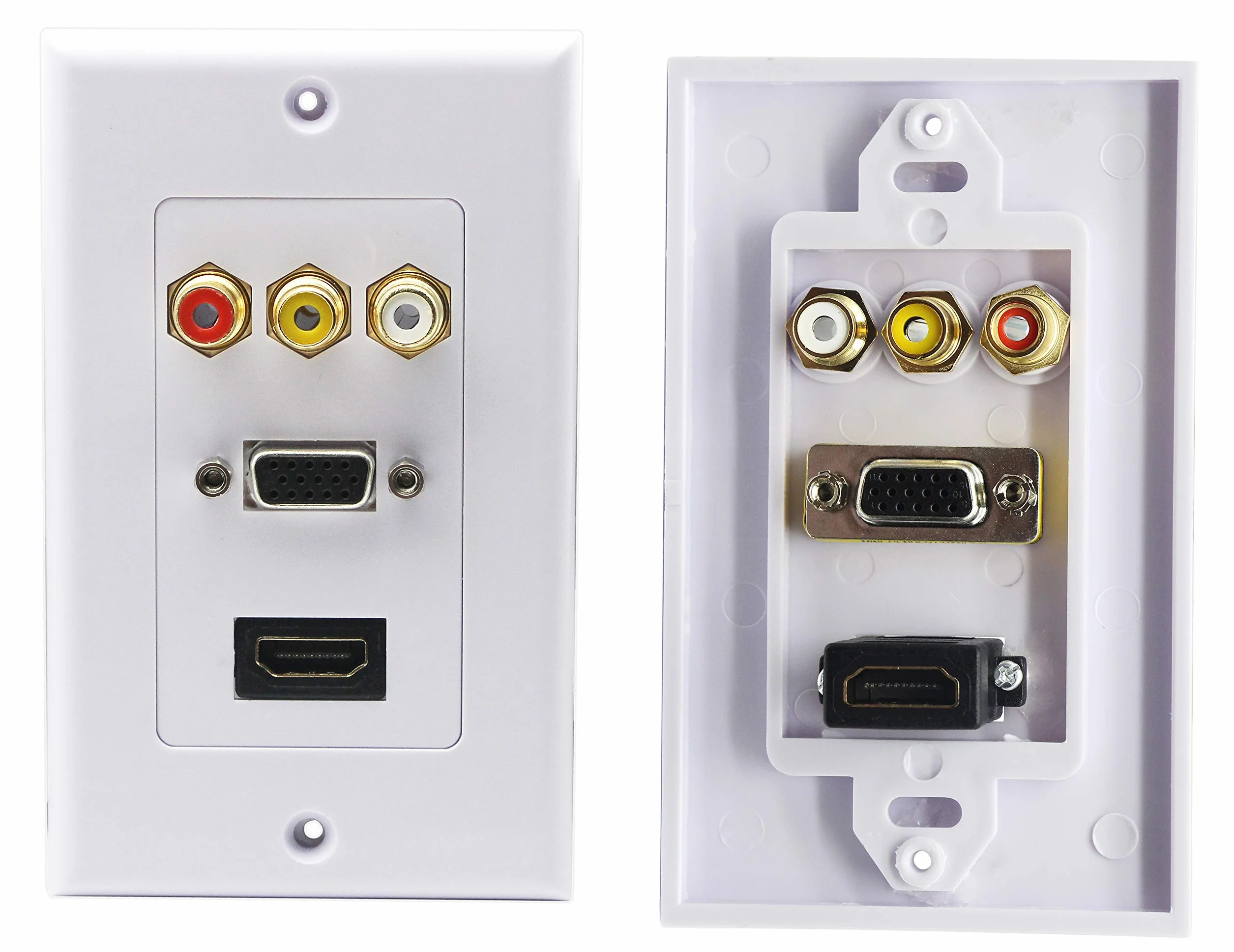 3RCA HDMI VGA Wall Plate Composite Audio Video Face Plate Bianco