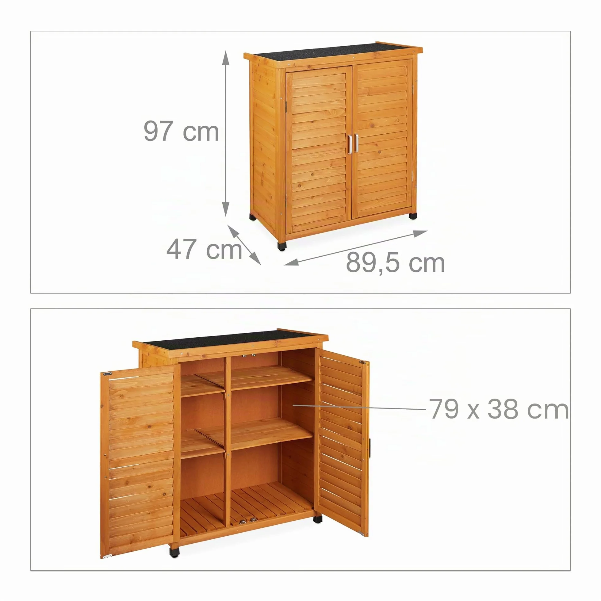 Relaxdays Armadietto da Giardino 3 Scomparti Ripiano Inclinato Mobiletto 2 Ante Legno 97x86,5x47 cm Naturale