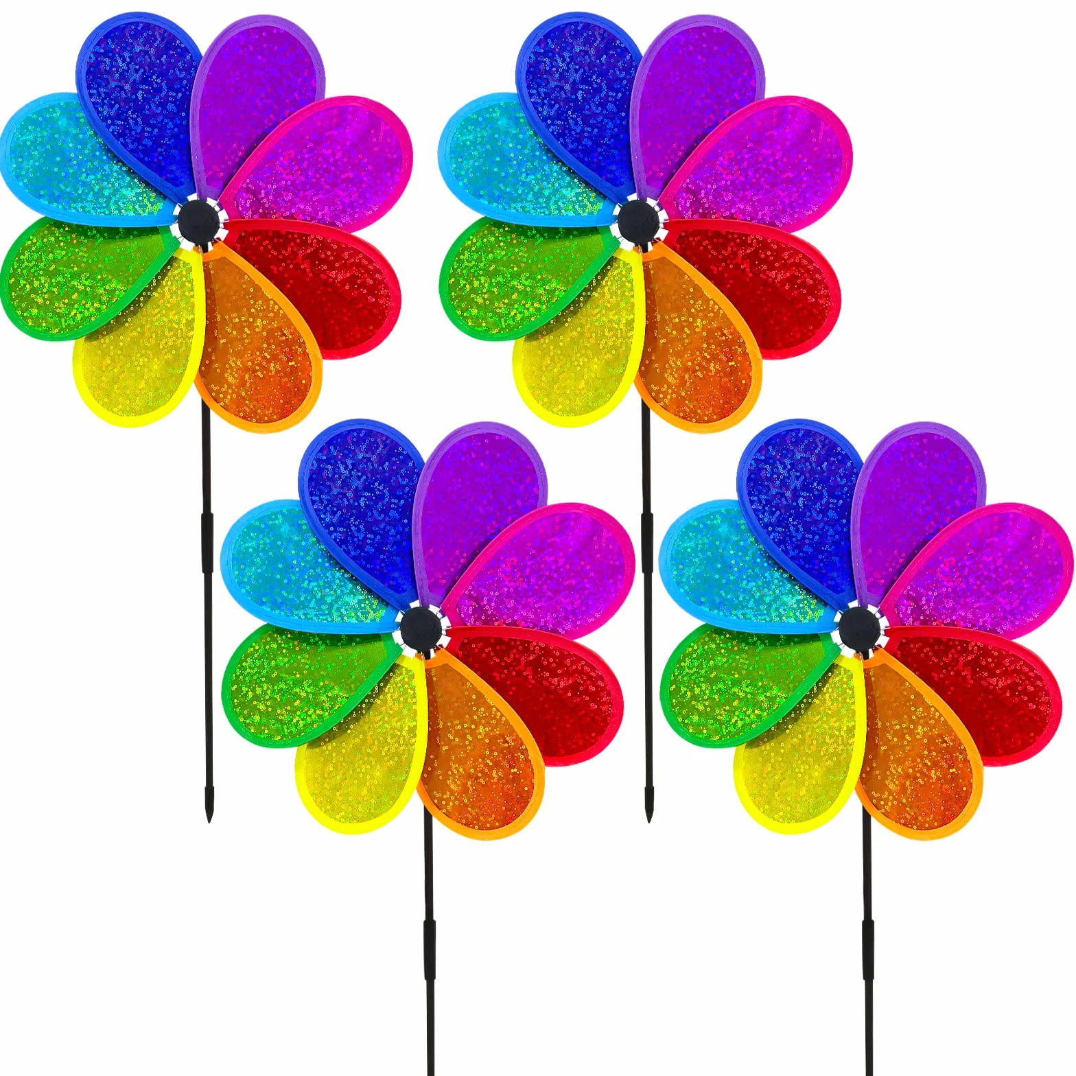 4 pezzi girandola fiore mulino a vento 30cm arcobaleno scintillante spinner mulino a vento per prato cortile giardino terrazza balcone paletto decorativo da giardino