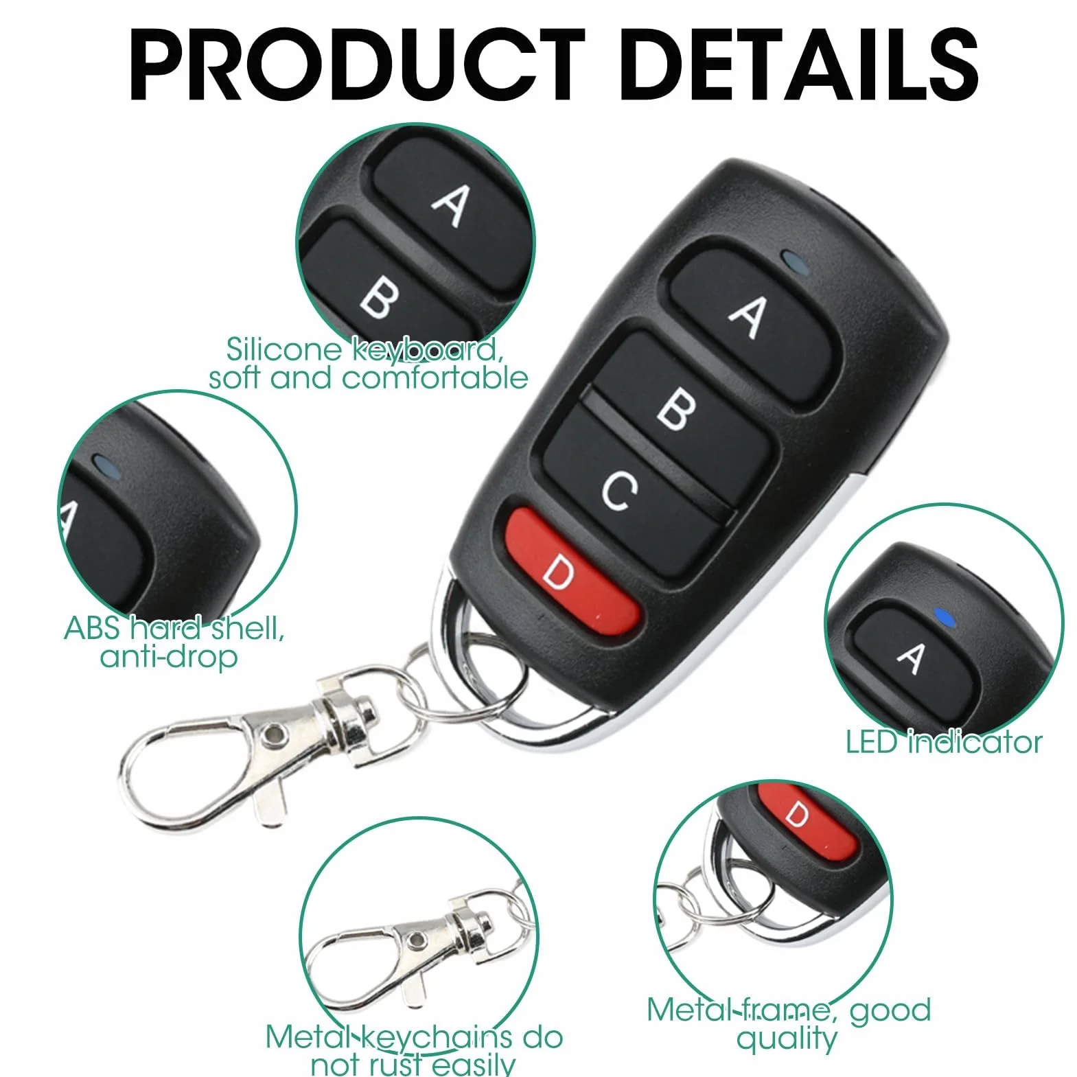 Telecomando Cancello Universale 433 MHz 4 Pezzi Duplicatore Chiave per Garage Cancelli