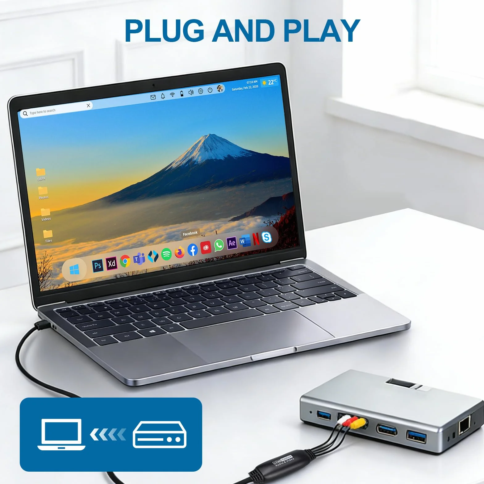 Convertitore VHS Digitale USB 2.0 Acquisizione Video 1080p Adattatore VHS AV RCA VCR DVD Windows Mac OS