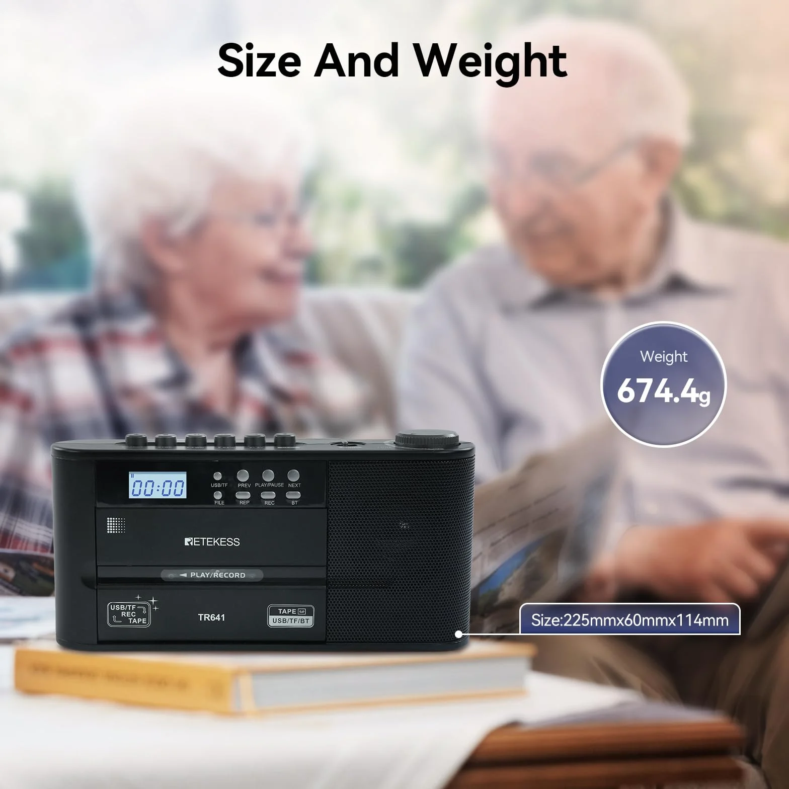 Retekess TR641 Lettore di Cassette Radio Portatile FM AM USB TF Wireless
