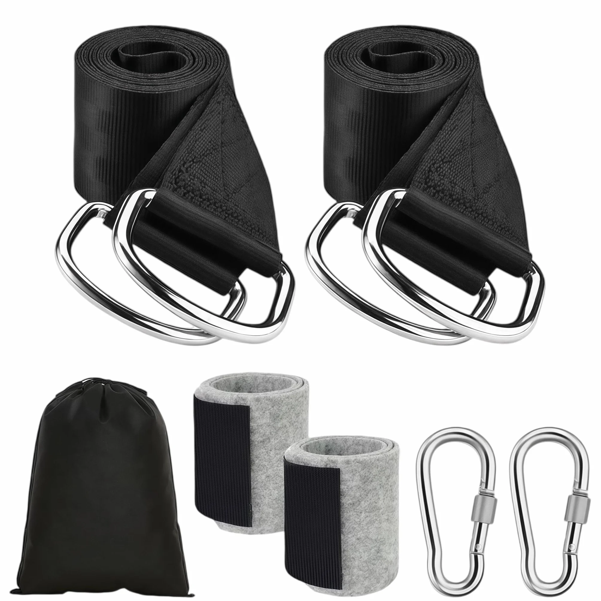 Accessorio per Altalena per Alberi 800KG, Sospensione per sedie a Altalena da amacca e trapezoide, Cinghie 150cm x 5cm con moschettoni, Anelli a D, Borsa e Protezione per Alberi