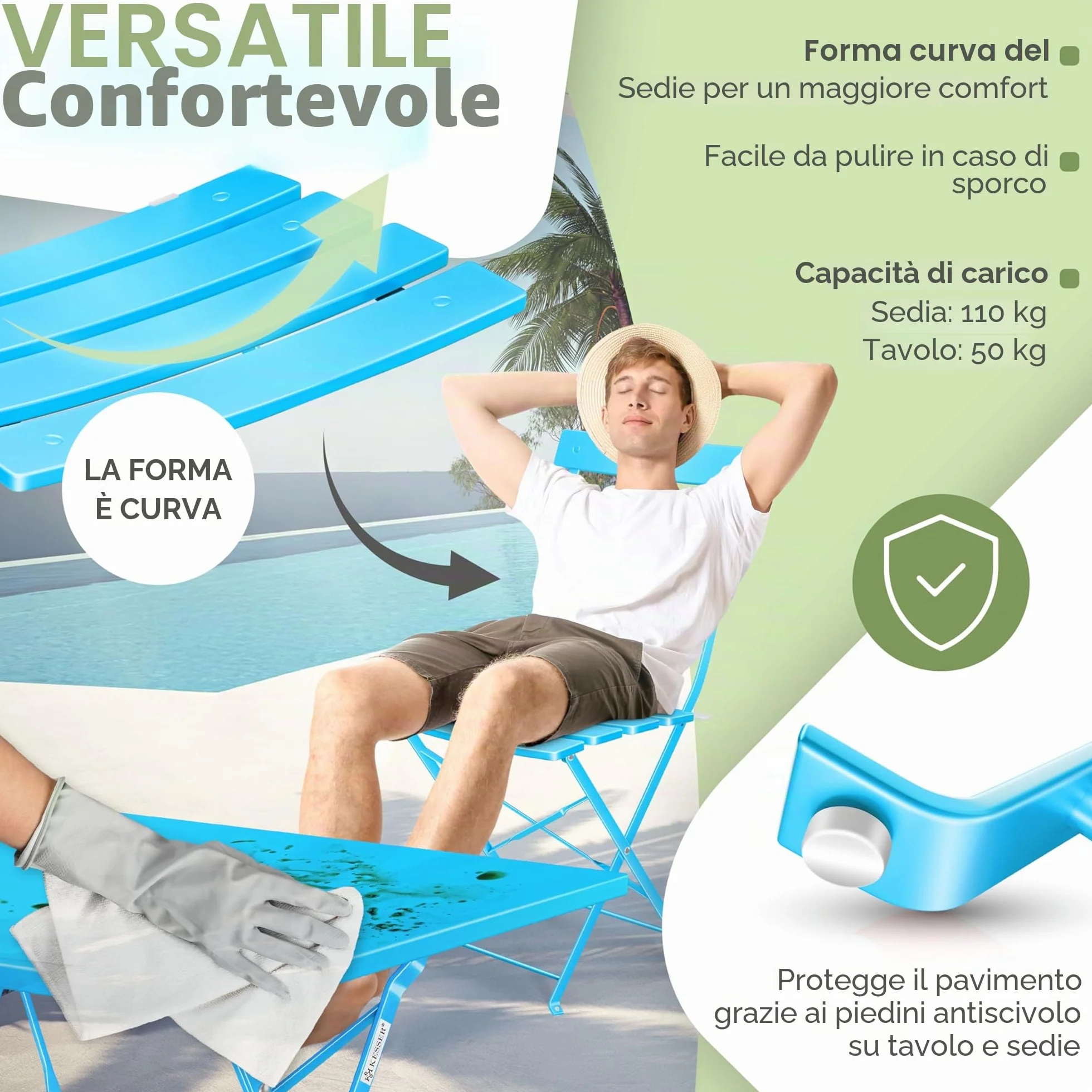 KESSER® Set di mobili da bistrot 3 pezzi con tavolo da bistrot e 2 sedie pieghevoli | Set di mobili da giardino per esterni, gruppo di sedute | Tavolo da giardino resistente ai raggi UV e agli agenti