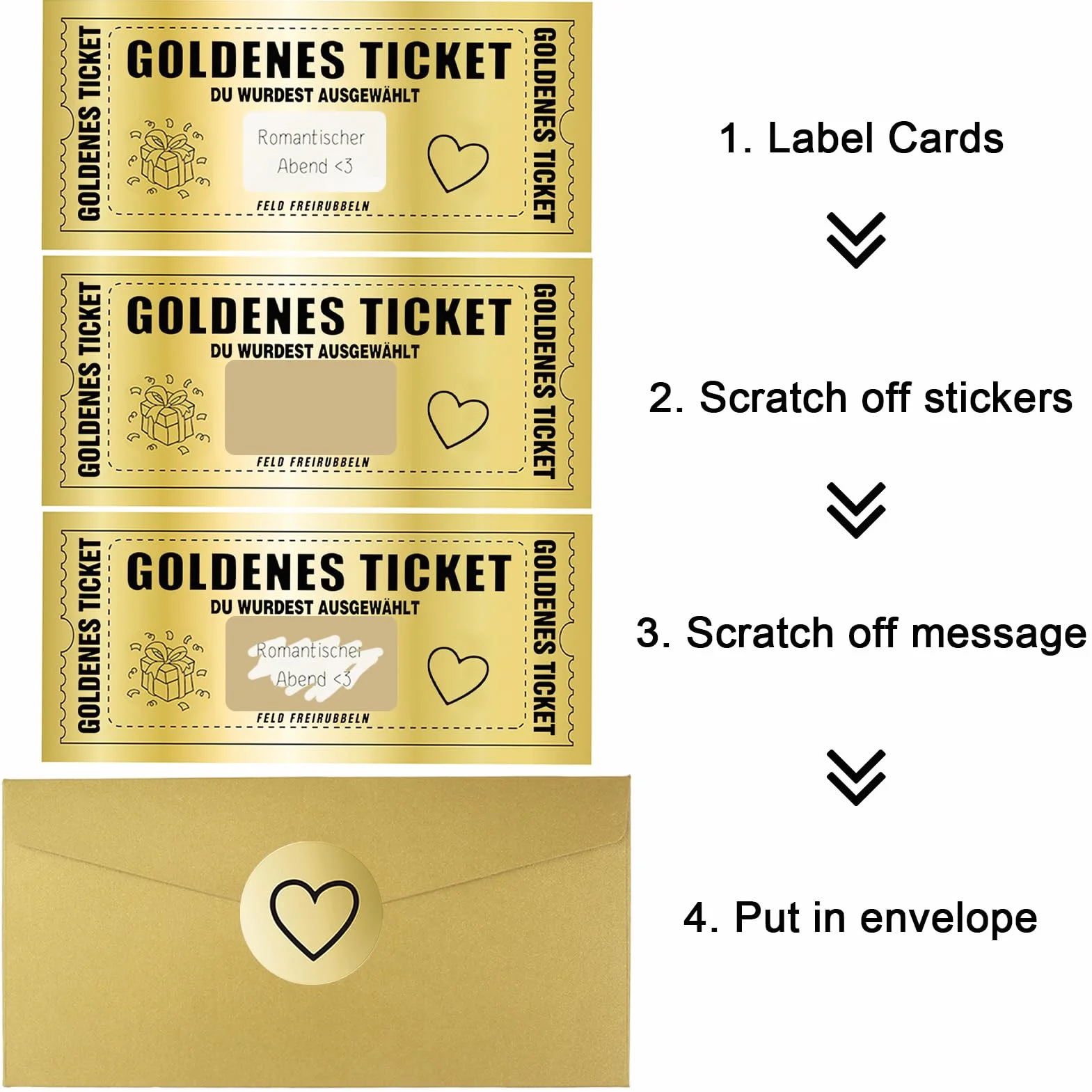 Biglietto D'oro Gratta e Vinci con Busta, Golden Ticket Carta Regalo Voucher per Donne