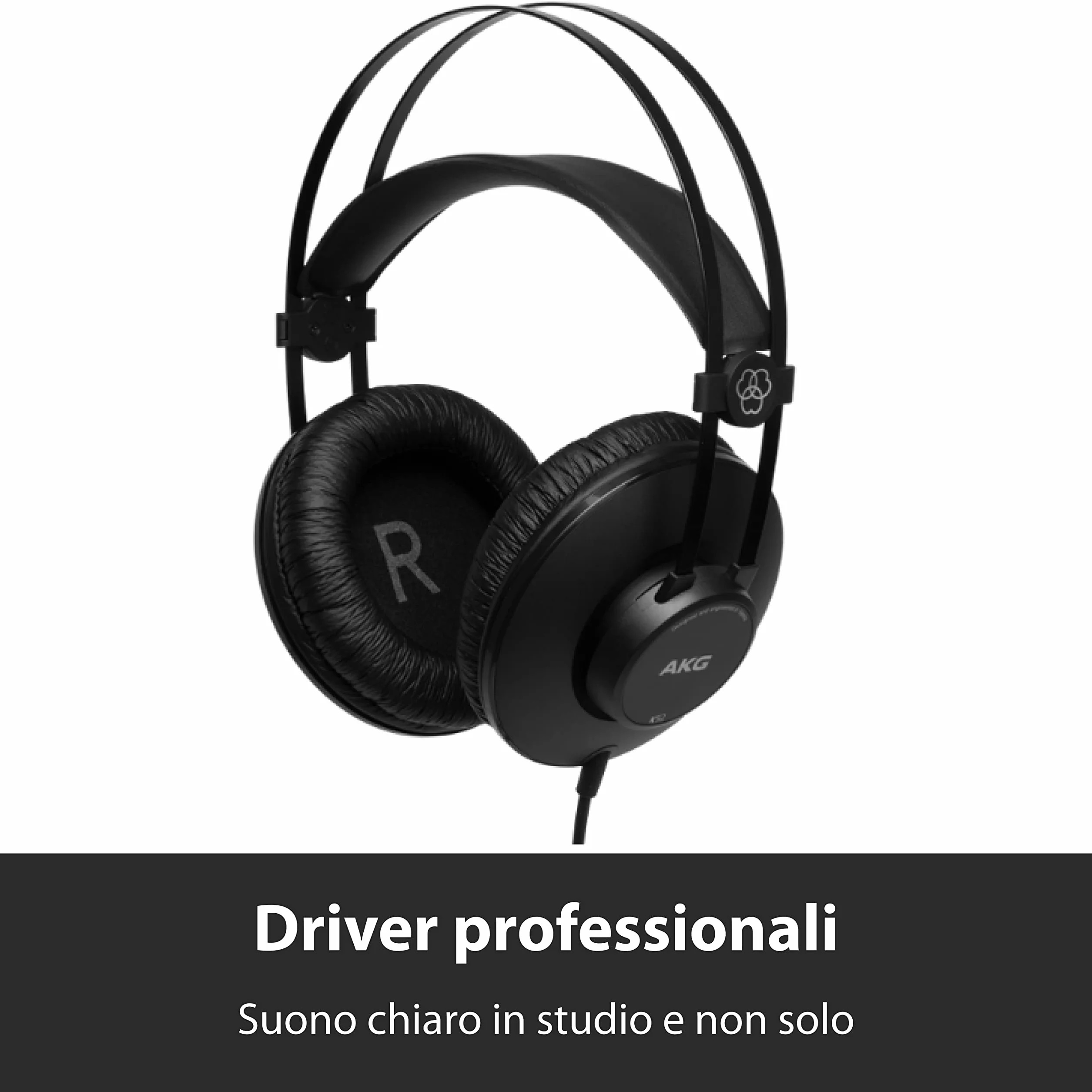 AKG K52 Cuffie da studio chiuse con cavo, adattatori 3,5 mm e 1/4", cavo 3 m - Nero