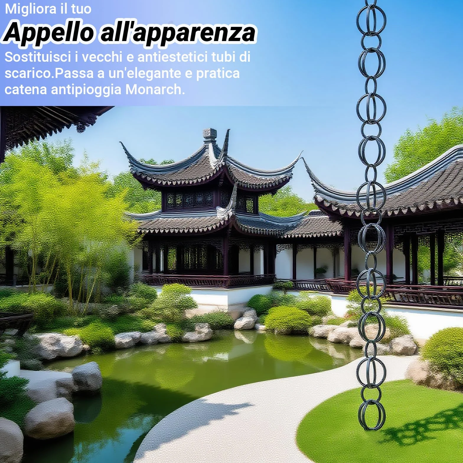 Catena da Pioggia Antica Giapponese 2.4m Nero per Giardino Terrazzo