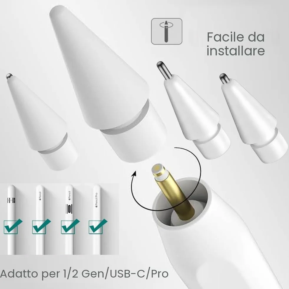 Punte Apple Pencil, Metallo Misto per Apple Pencil Pro/2a Gen/1/USB-C (6 Pezzi)