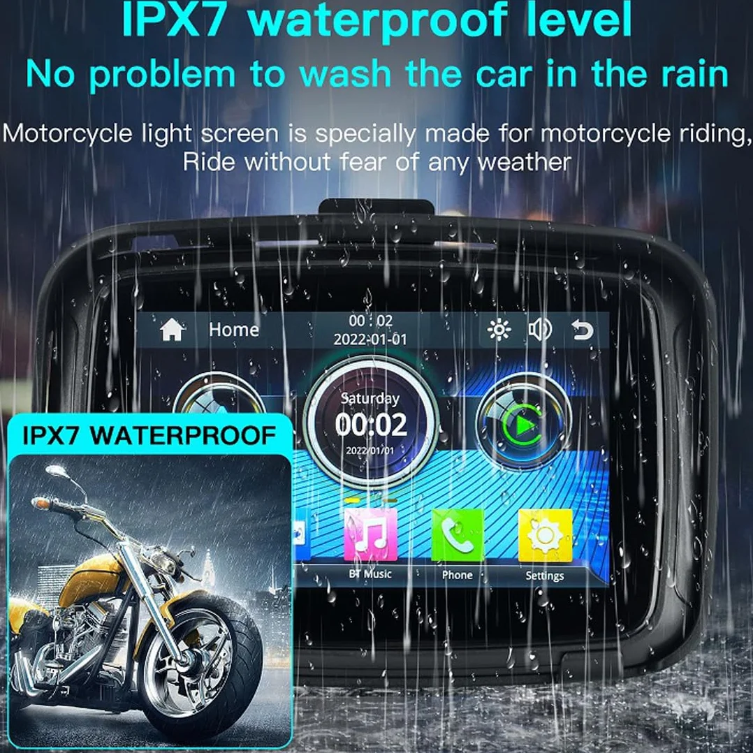 PolarLander Monitor per Moto Portatile 5'' IPS Impermeabile IPx6 Compatibile con Wireless Apple Carplay e Android Auto Dual Bluetooth