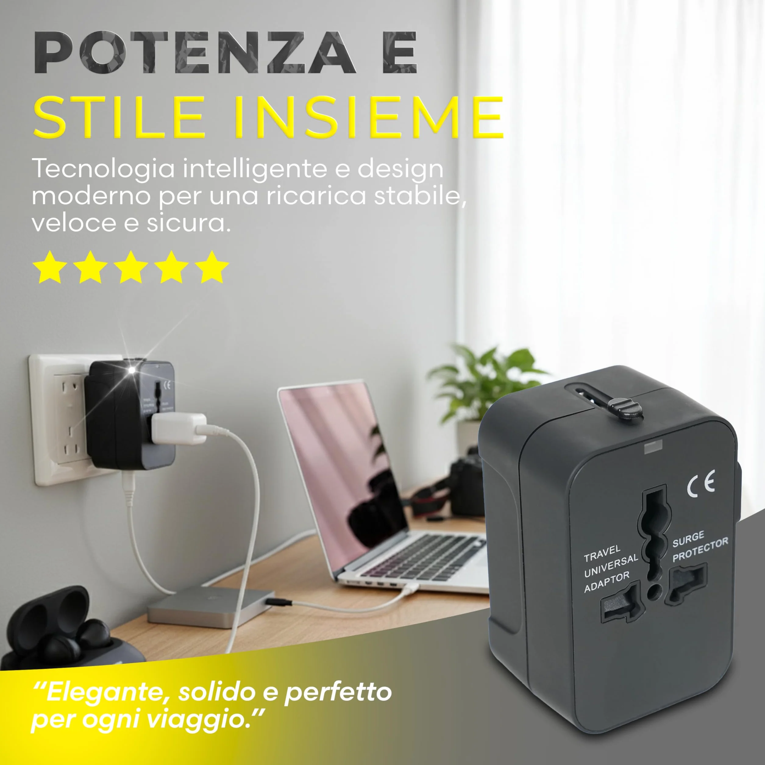 Adattatore Universale da Viaggio Internazionale USA UK Europa Australia Giappone con Protezione Surge Integrata