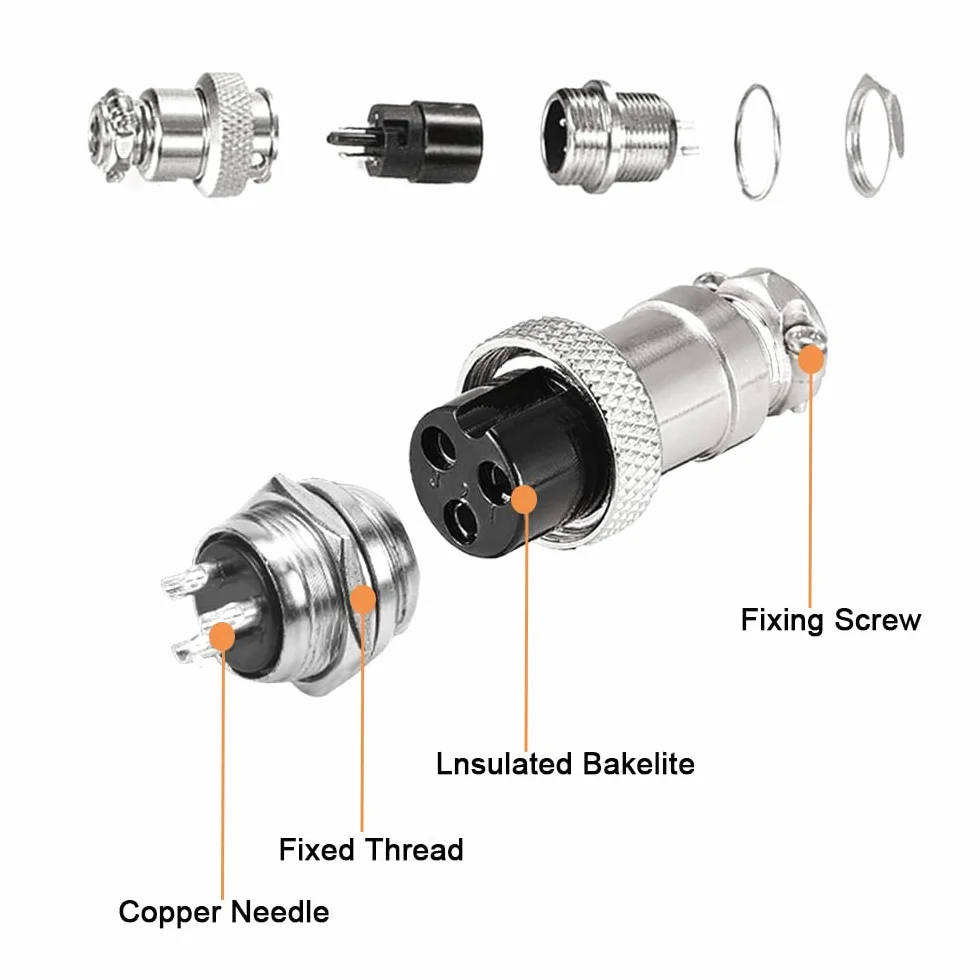 GX16 Connettore Aviazione Metallo 16 mm 5A Maschio Femmina 3-8 Pin con Cappuccio in Gomma 10 Pezzi