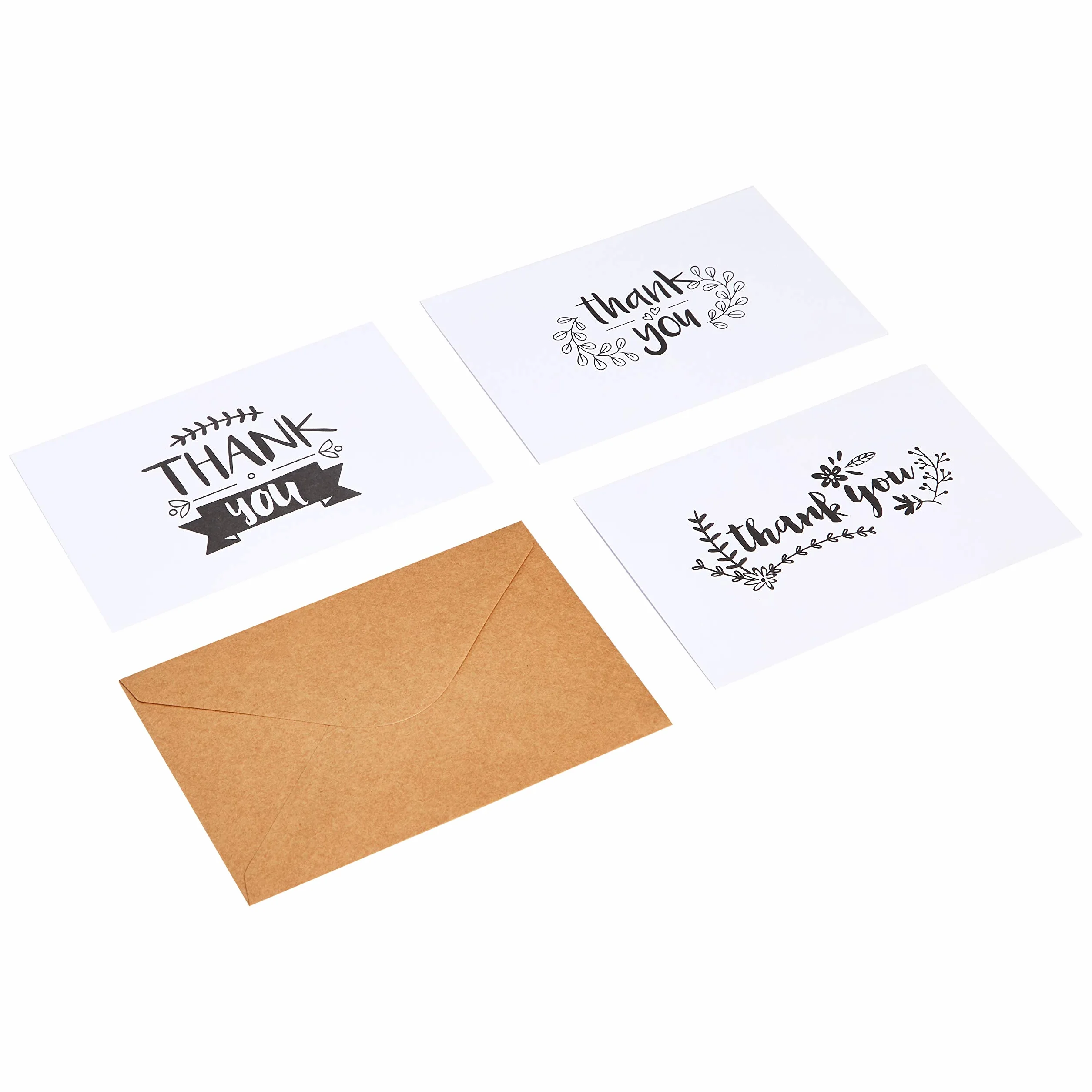Amazon Basics Cartolina di ringraziamento "Thank you", bianco e nero, 48 unità